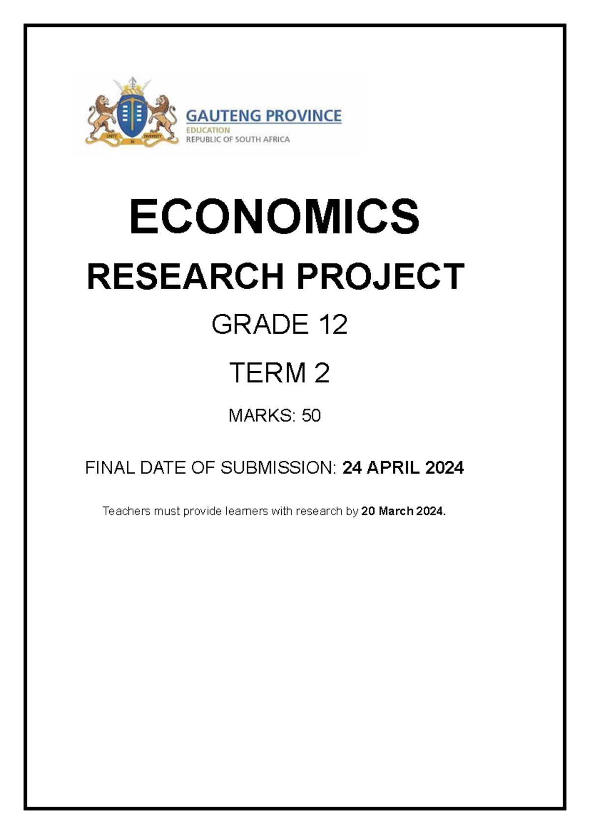 economics research project grade 12 term 2 memorandum