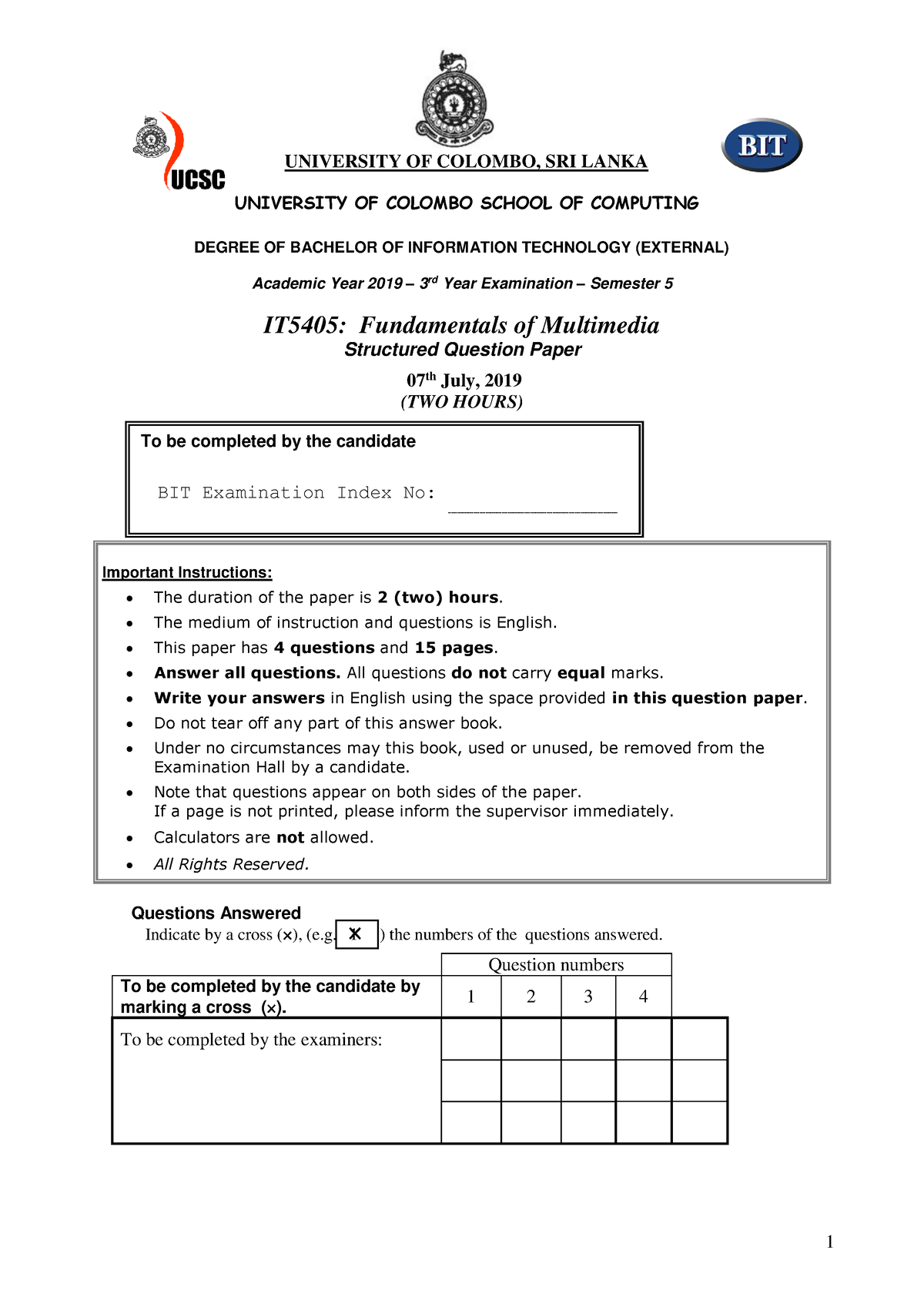 IT5405 2019 ans - Answers - UNIVERSITY OF COLOMBO, SRI LANKA UNIVERSITY ...