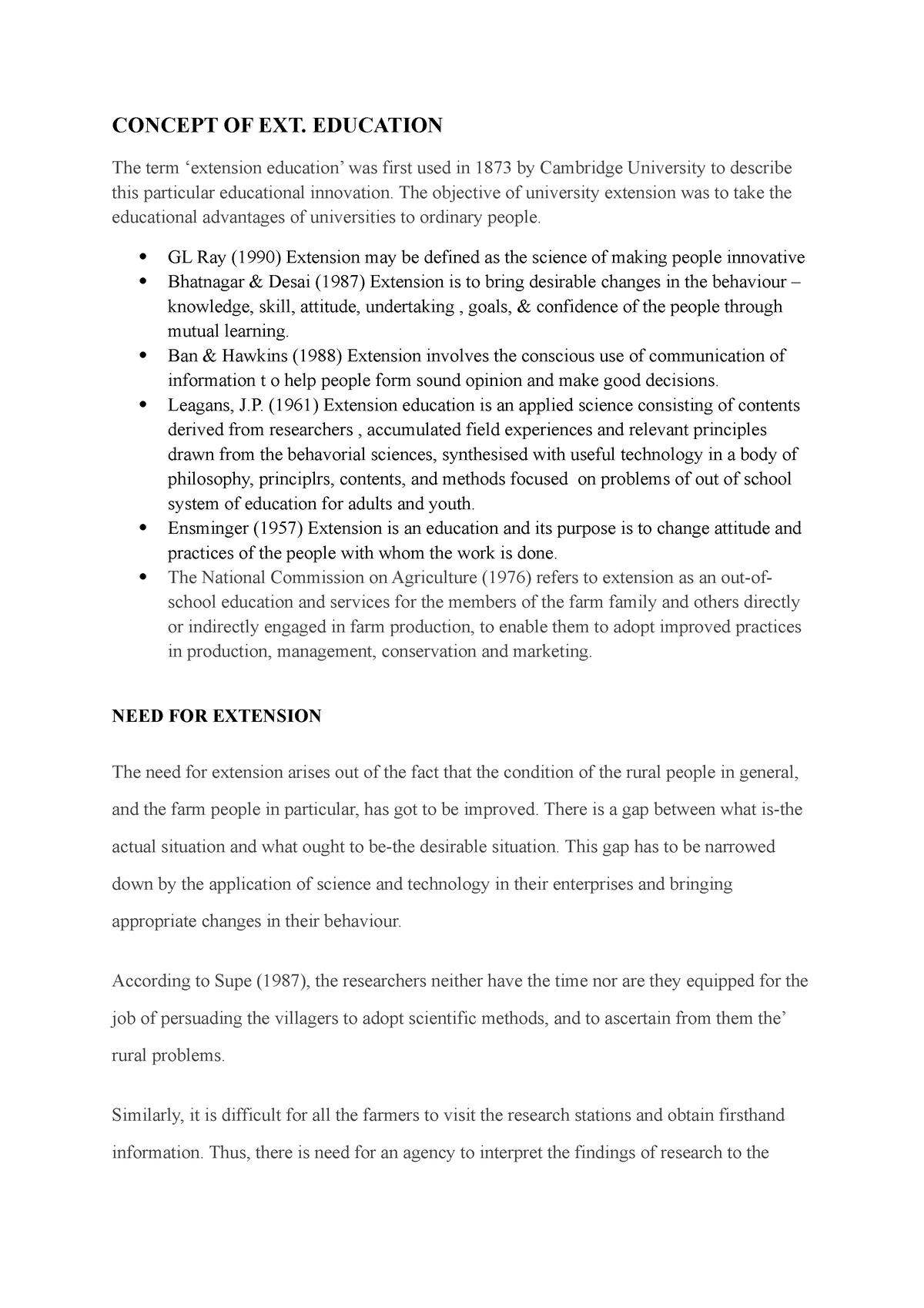 Extension unit 1 - CONCEPT OF EXT. EDUCATION The term ‘extension 