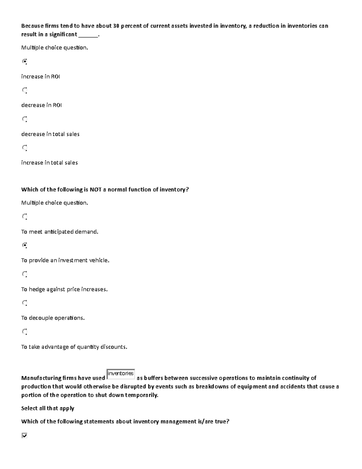 Chapter 12 Inventory Management Quiz Study Guide - Because Firms Tend ...