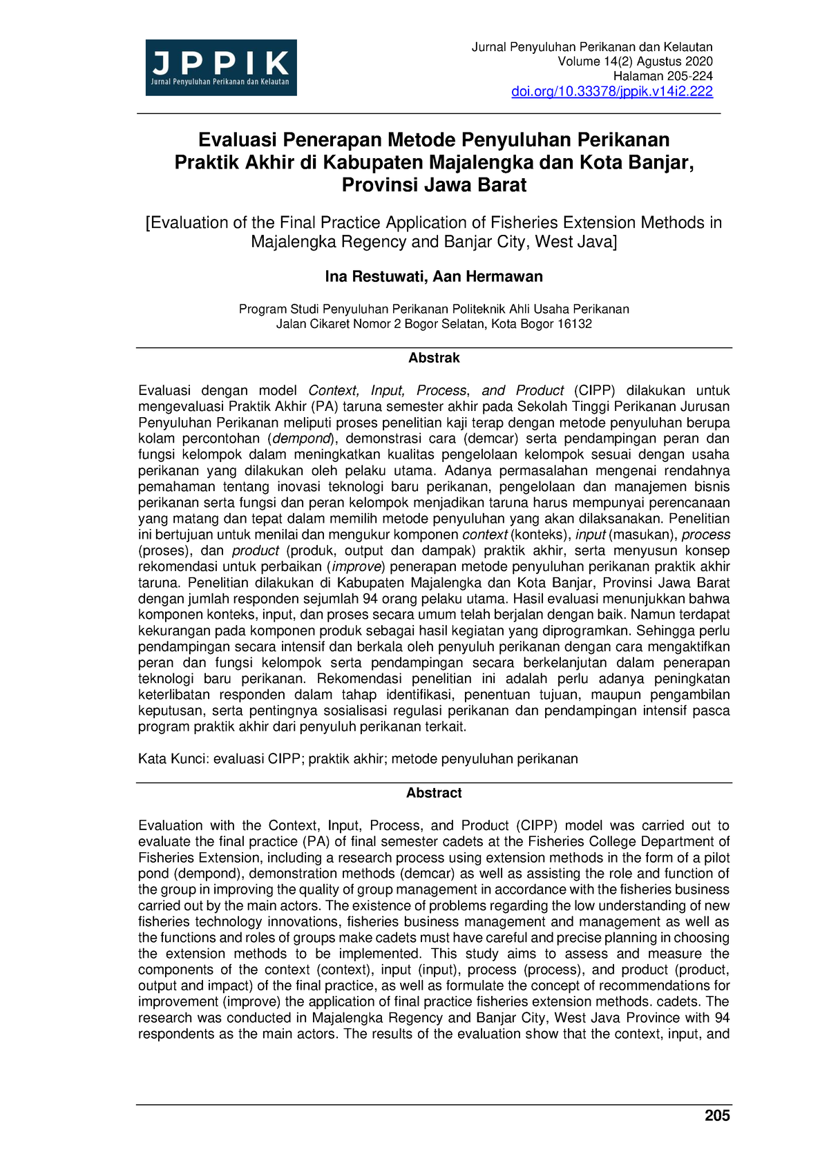 Evaluasi Penerapan Metode Penyuluhan Perikanan Pra - Jurnal Penyuluhan ...