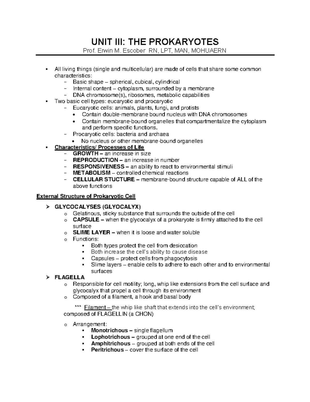 UNIT III THE Prokaryotes - UNIT III: THE PROKARYOTES Prof. Erwin M ...