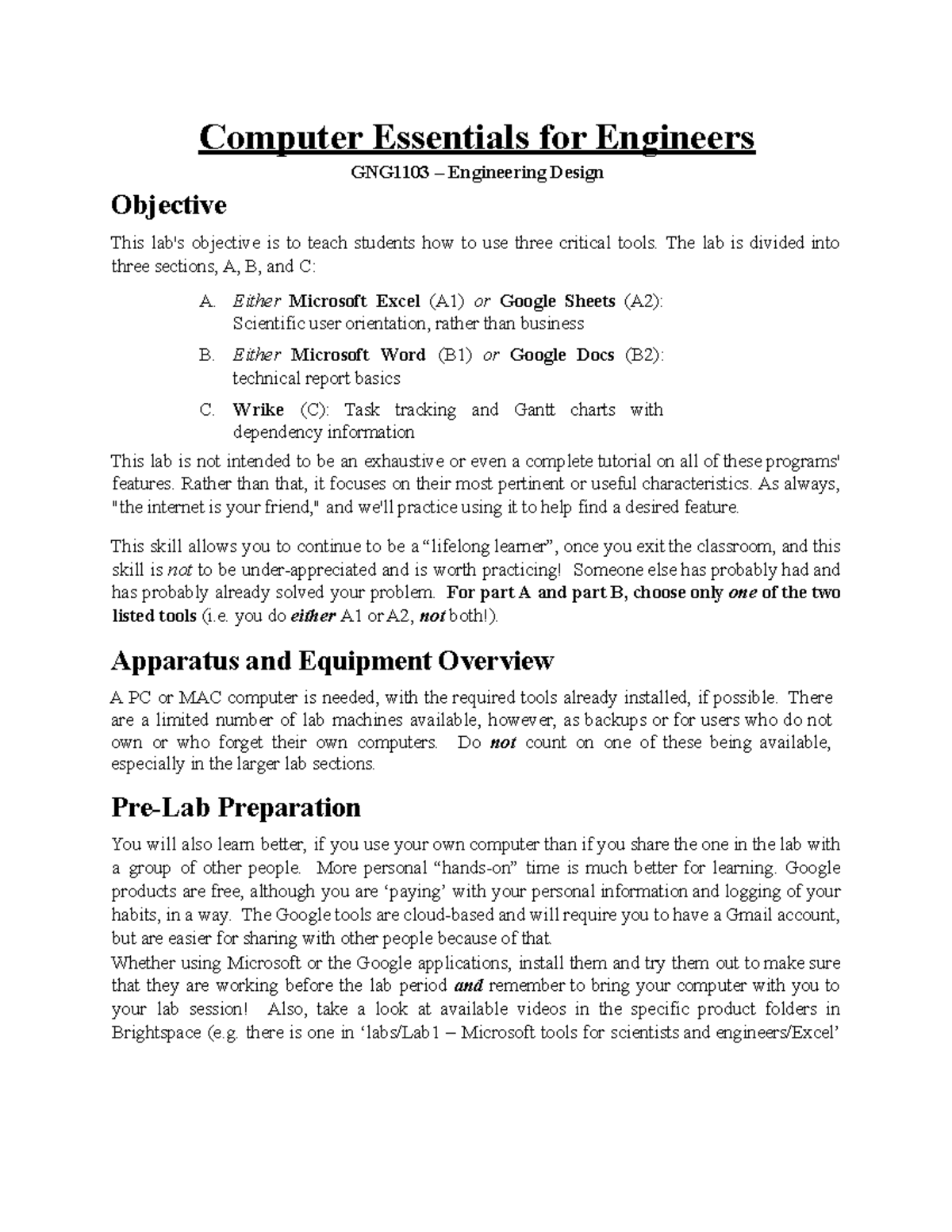 Computer Lab Objectives - Computer Essentials for Engineers GNG1103 ...