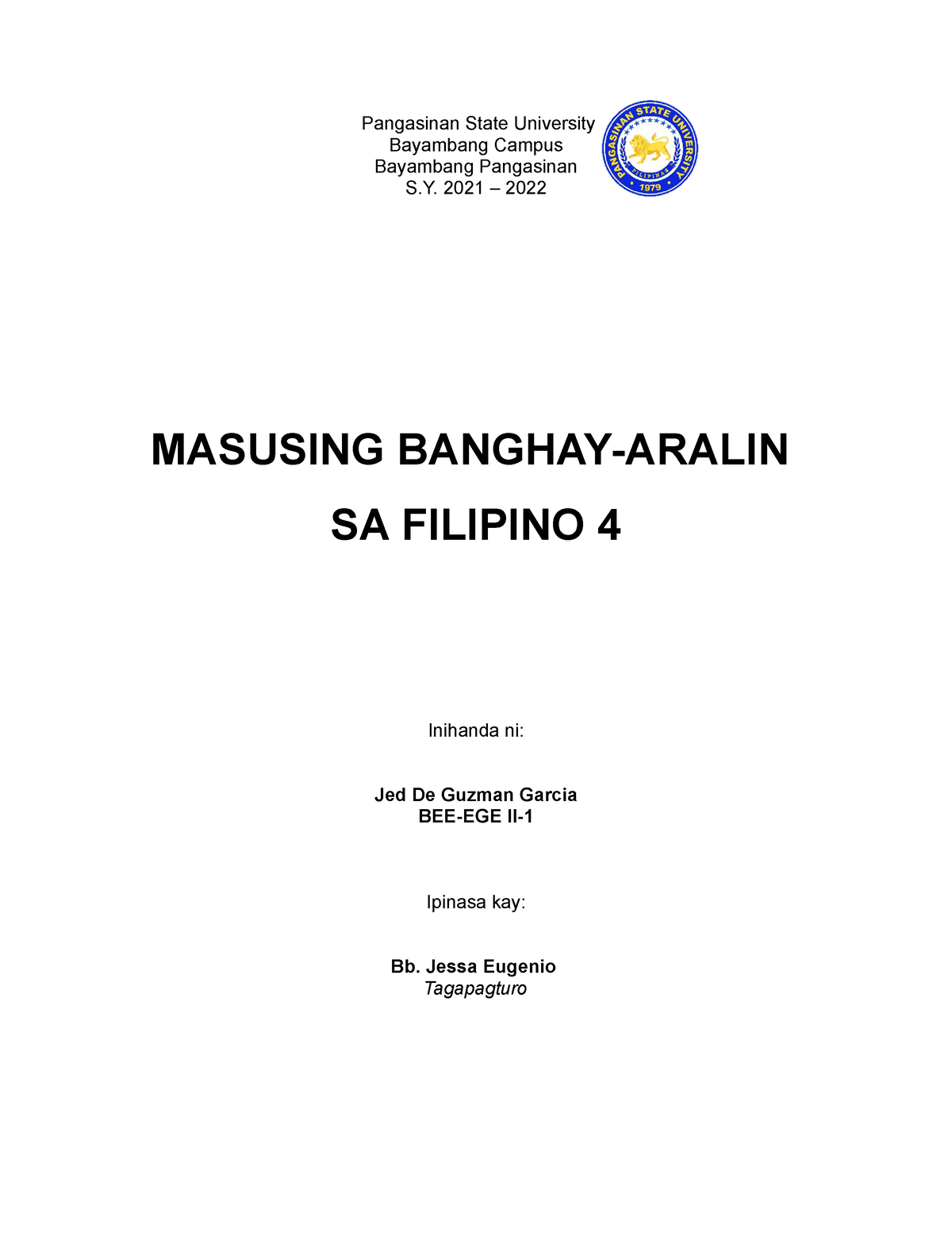 Masusing Banghay Aralin Sa Filipino 4 - Pangasinan State University ...