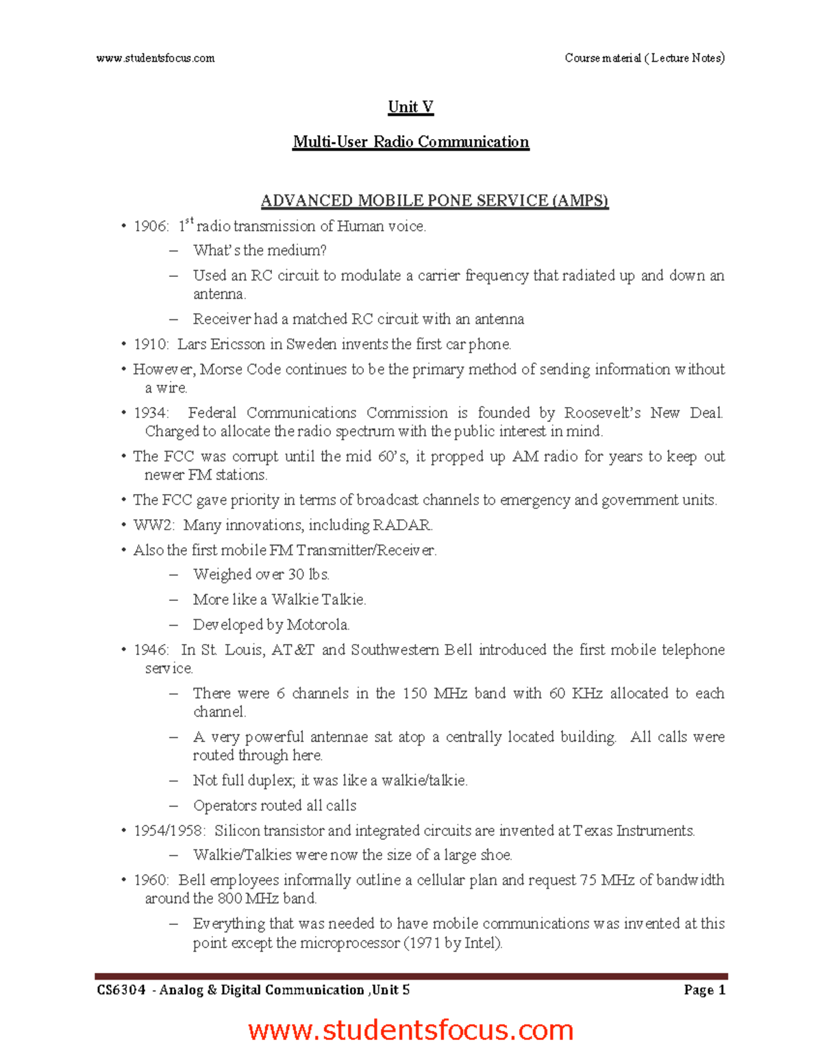 Analog AND Digital-4 - Lecture Notes UNIT54 - Course Material ( Lecture ...