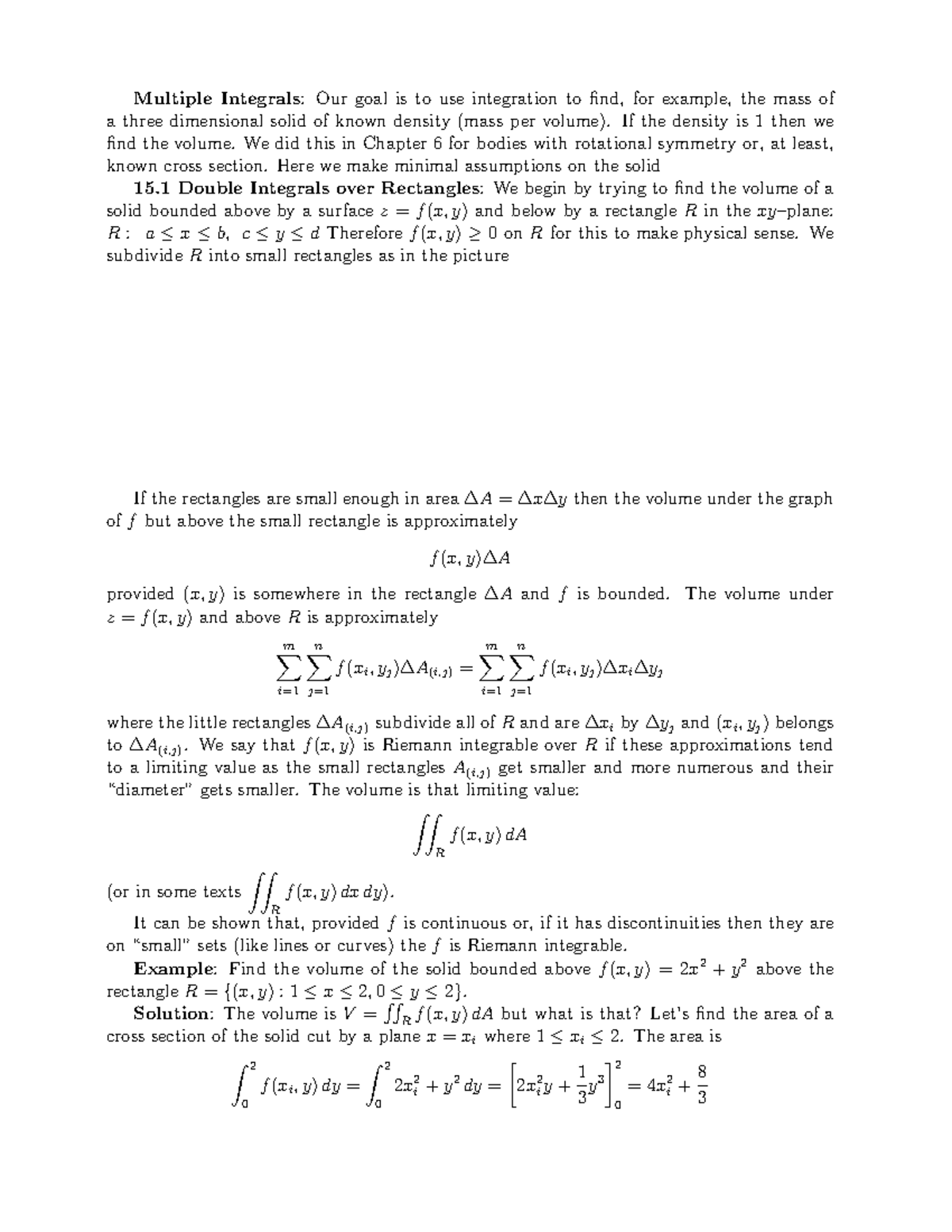T15 1iint - notes - Multiple Integrals: Our goal is to use integration ...