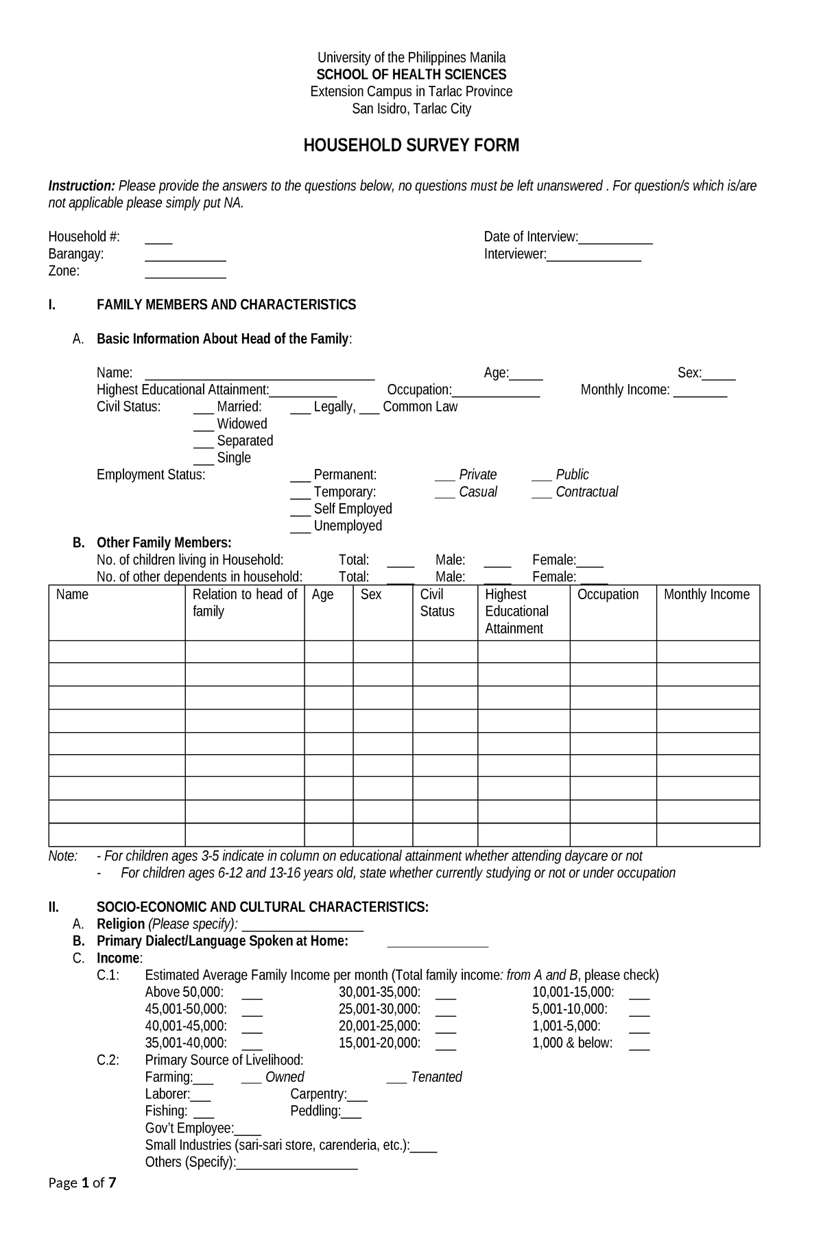 Survey-forms-updated - University of the Philippines Manila SCHOOL OF ...