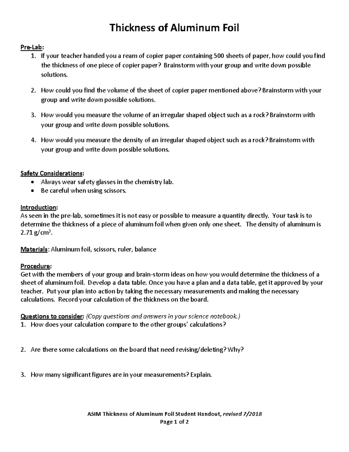 Thickness+of+Aluminum+Foil++Student+(PDF)+ADA Thickness of Aluminum Foil PreLab 1. If your