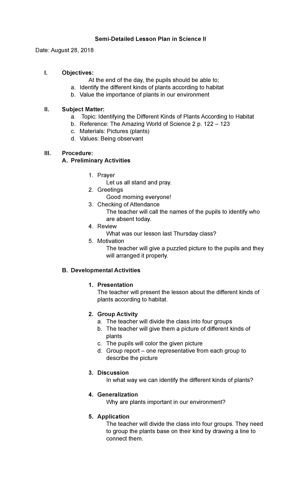 Science 2 08 28 18 - Practice - Semi-Detailed Lesson Plan in Science II ...