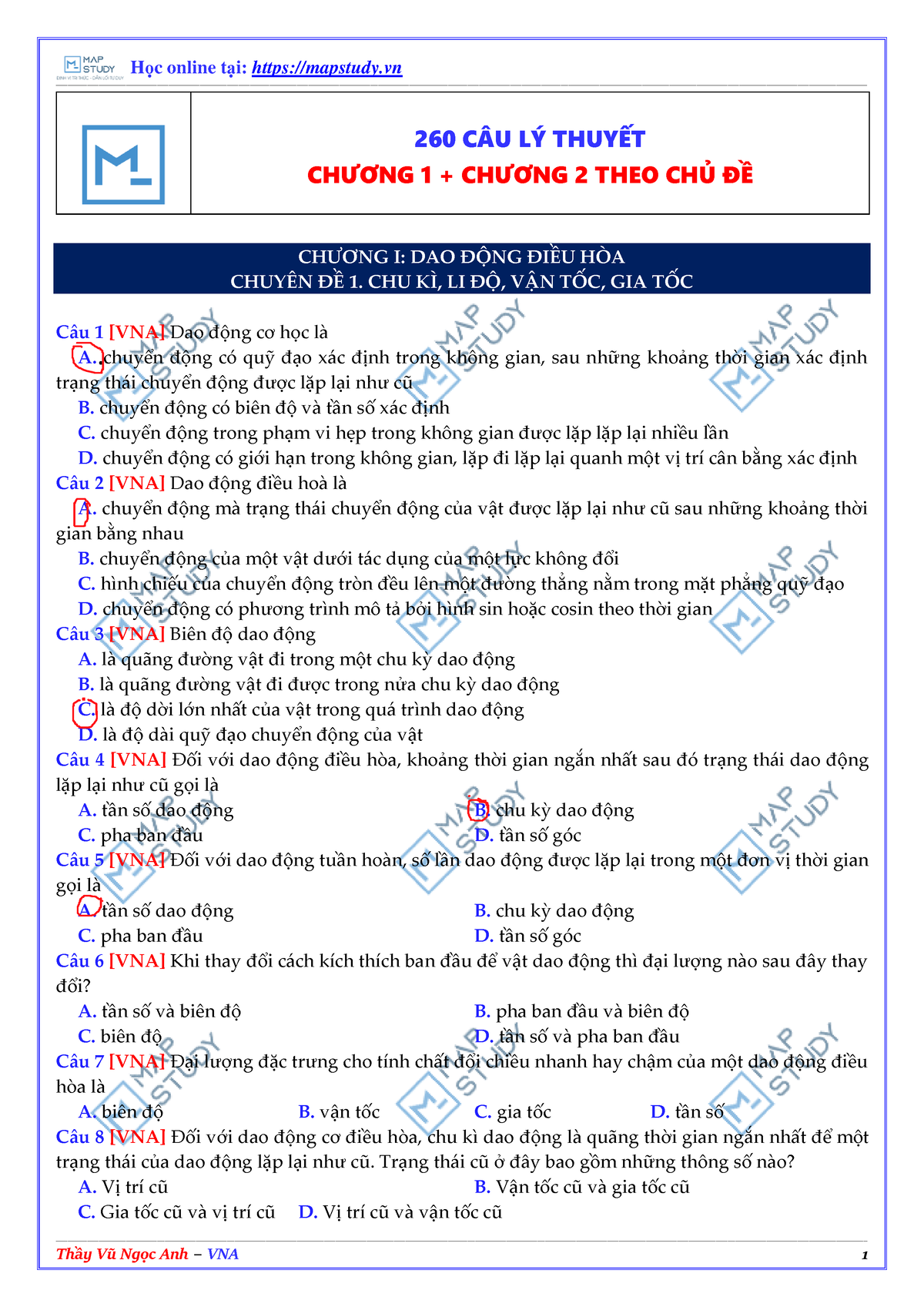 VNA 260 C U L Thuy T Ch Ng 1 Ch Ng 2 Theo Ch - 260 CÂU LÝ THUYẾT CHƯƠNG ...