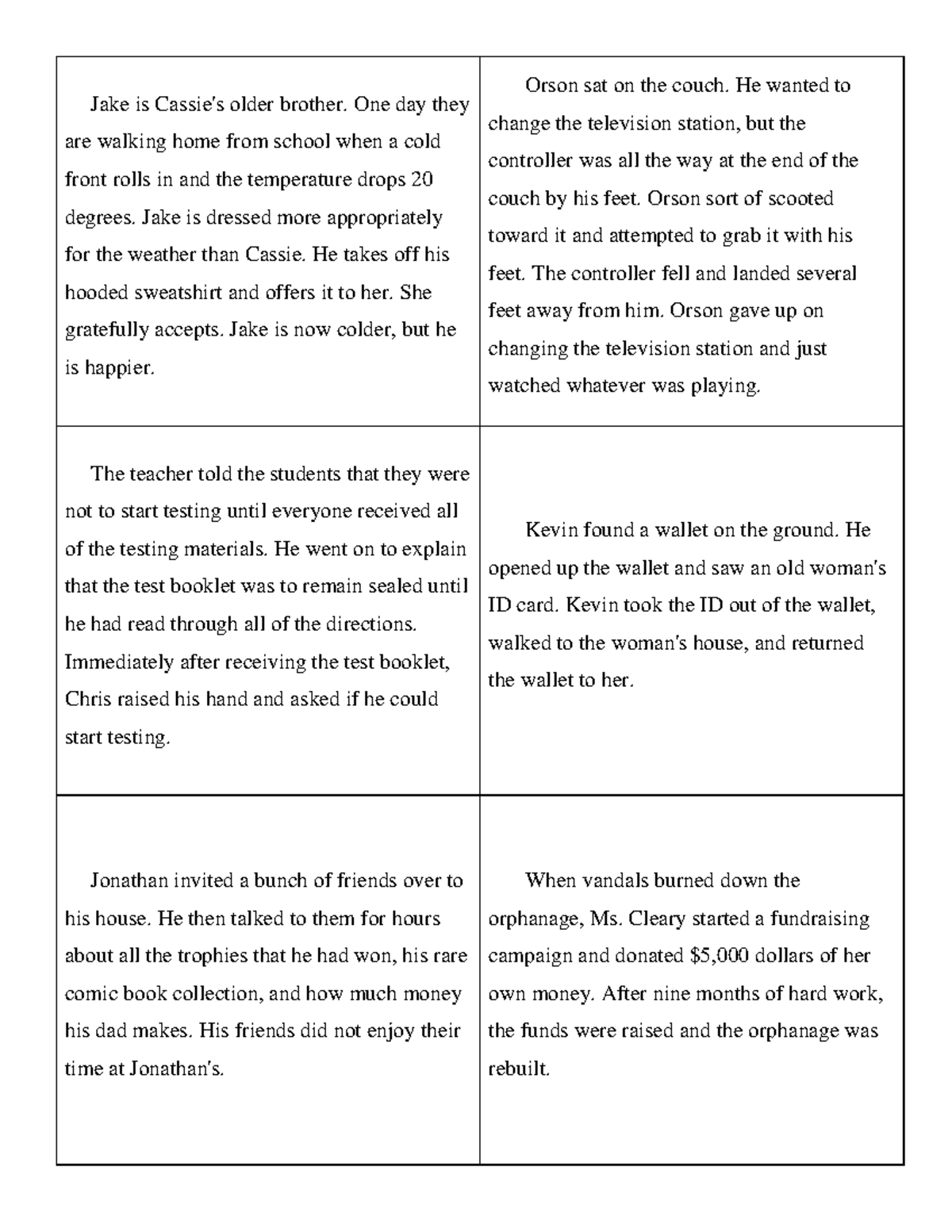 Direct Indirect Characterization Pair Up-1 - Jake is Cassie's older ...