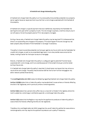 A breach of leasehold covenant indemnity policy - This policy is ...