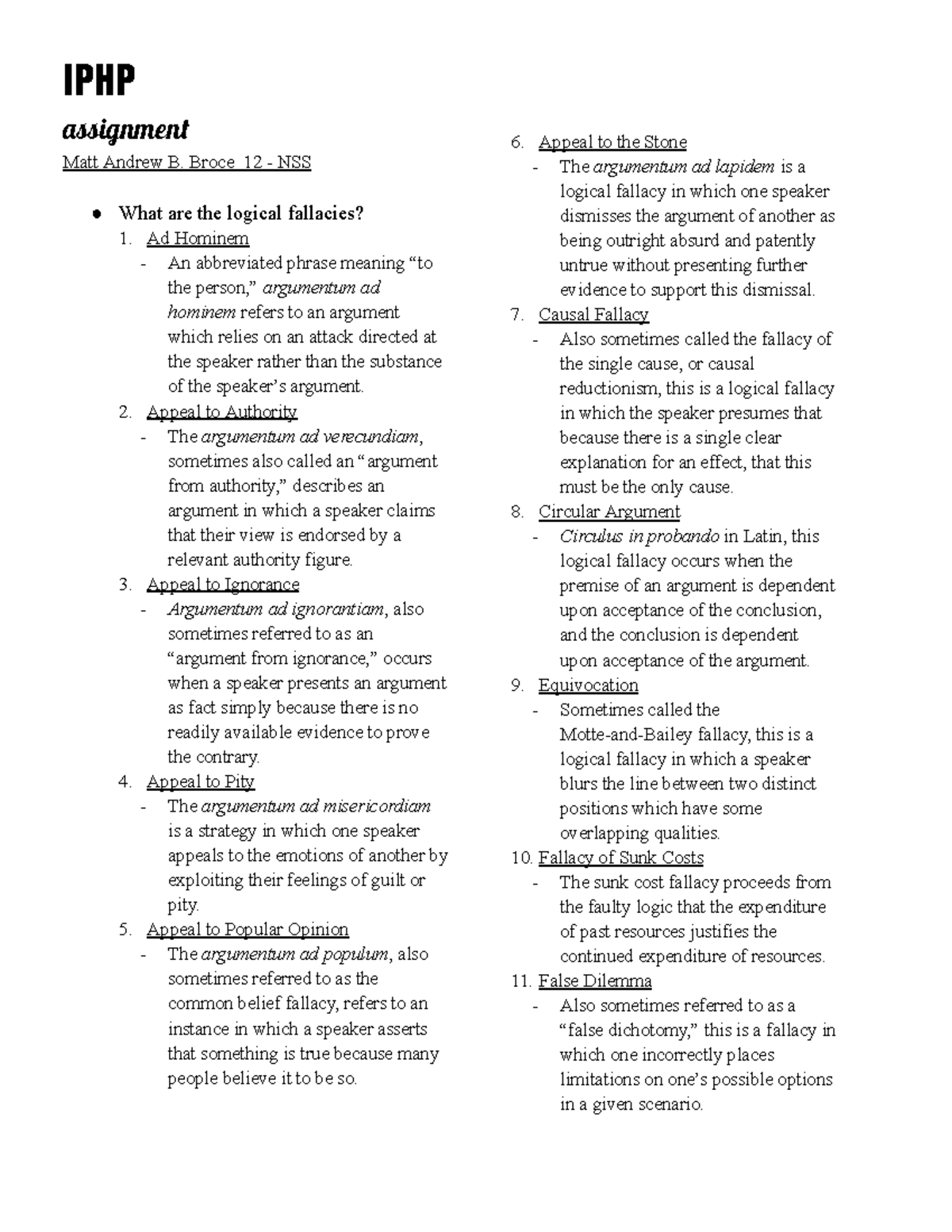 IPHP assigniment - wrewrr - IPHP assignmen Matt Andrew B. Broce 12 ...