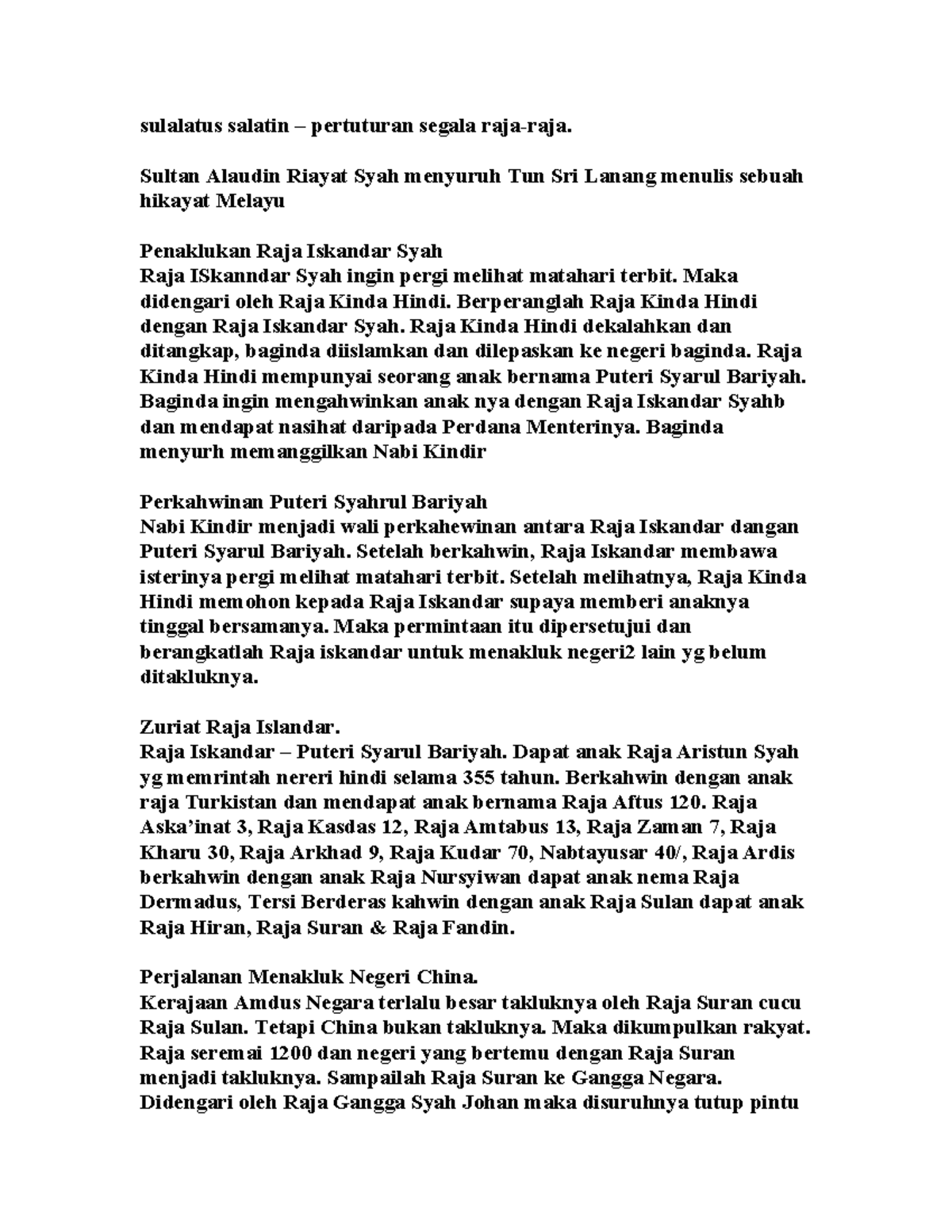 37010558 Nota Ringkas Sulalatus Salatin sulalatus salatin