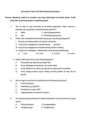 AP 7-9 First Quarter Test - UNANG MARKAHANG PAGSUSULIT ARALING ...