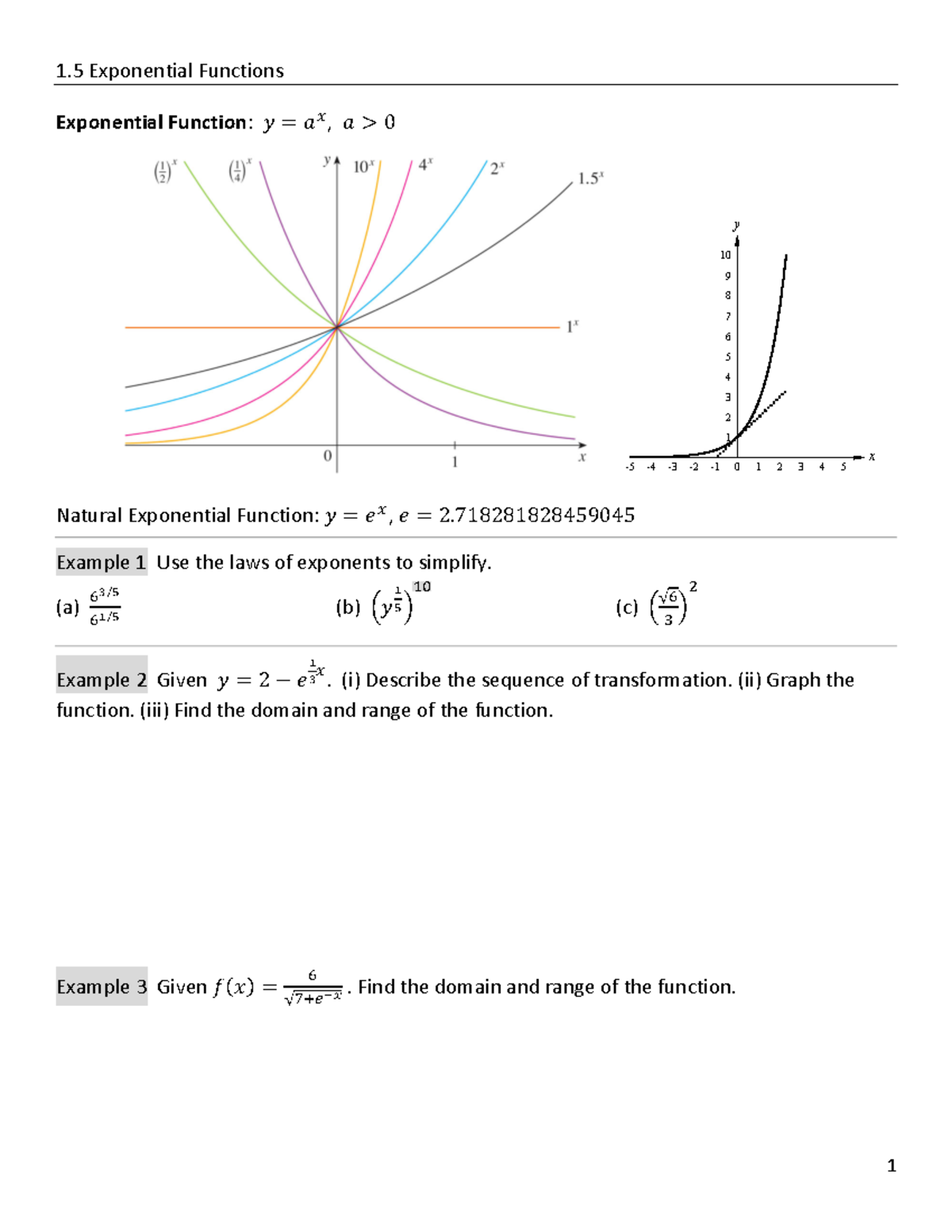 1.5 exponential functions - 1 Exponential Functions 1 Exponential ...
