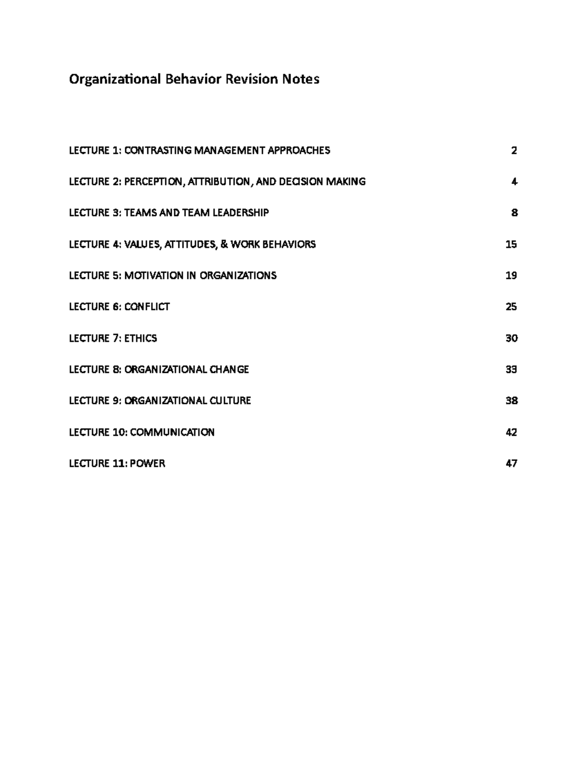 OB Revision Notes - Organiza(onal Behavior Revision Notes LECTURE 1 ...