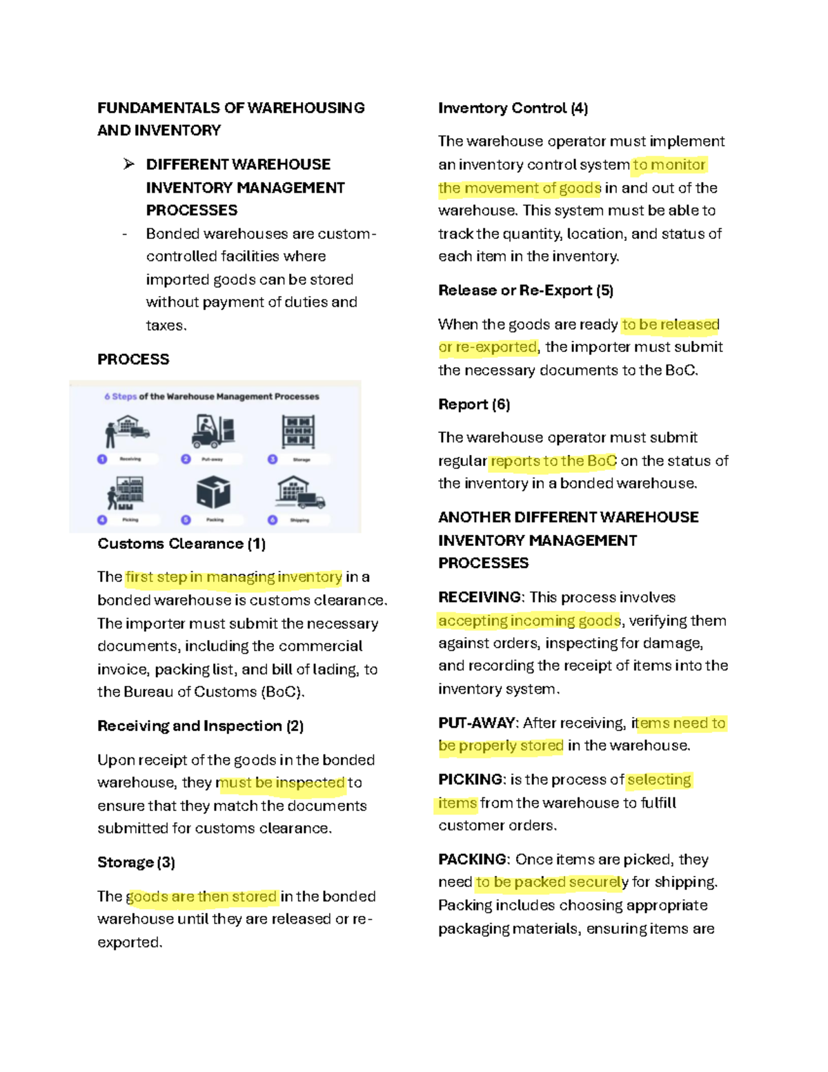 Document - FUNDAMENTALS OF WAREHOUSING AND INVENTORY DIFFERENT ...