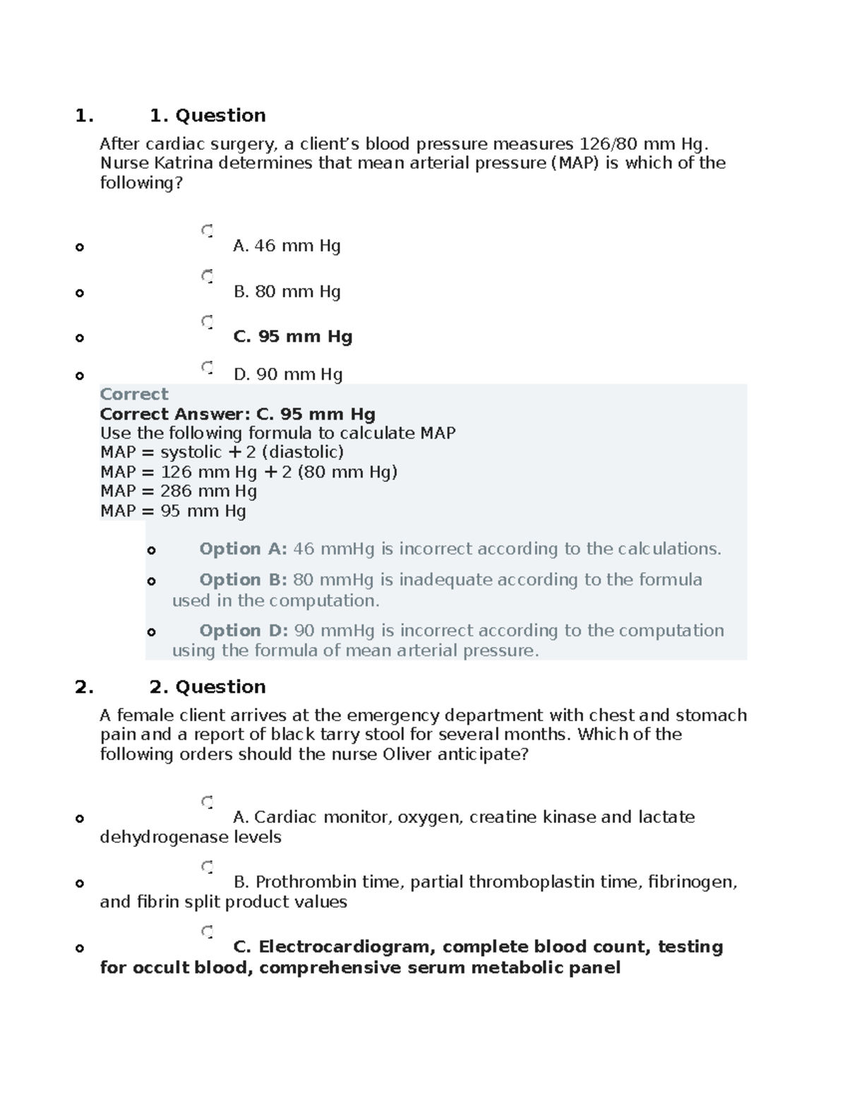 Nclex practice from notes in class - 1. 1. Question After cardiac ...