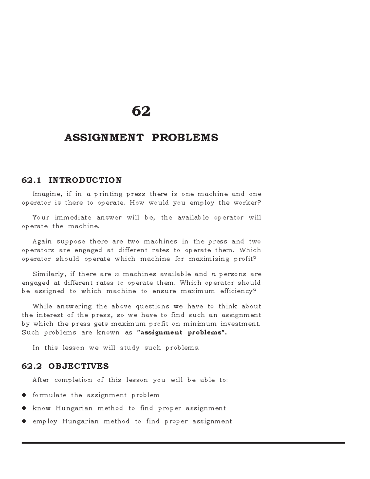 Assignment problems - 62 ASSIGNMENT PROBLEMS 62 INTRODUCTION Imagine ...