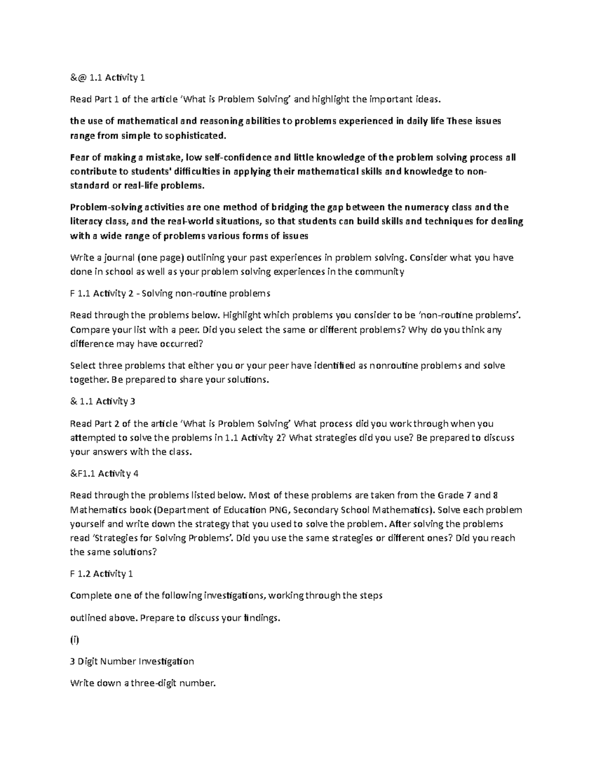 Document - &@ 1 Activity 1 Read Part 1 of the article ‘What is Problem ...