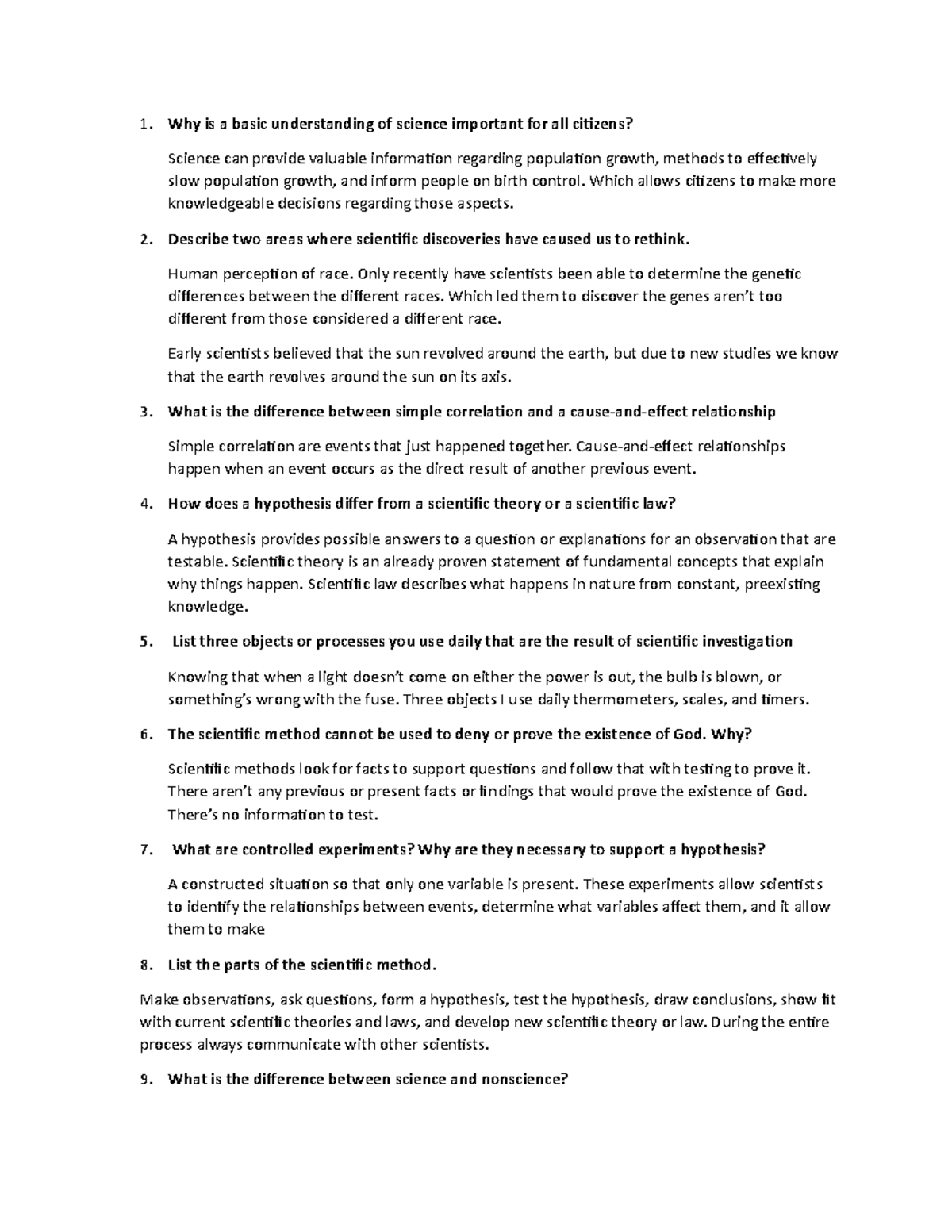 Biology Ch. 1 Questions - Why is a basic understanding of science ...