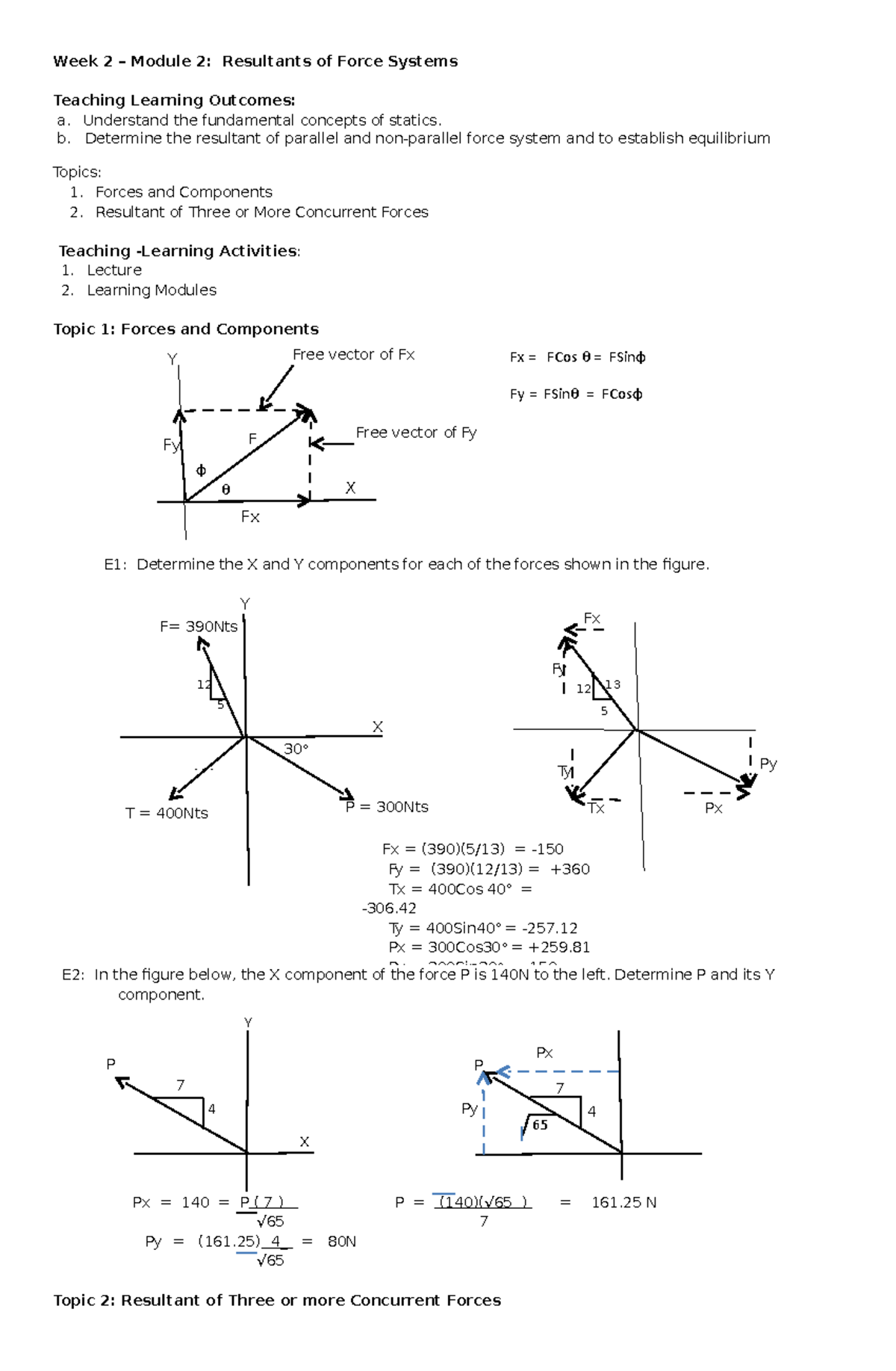 Module 2 - Mech 1 t2(1st half) 2020 - Week 2 – Module 2: Resultants of ...