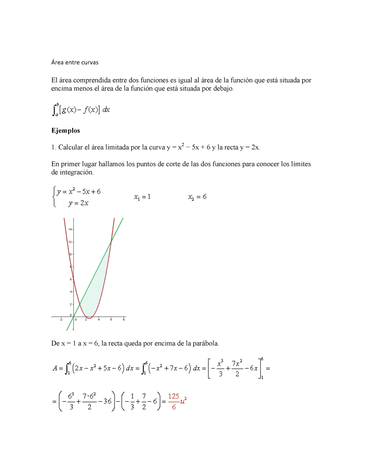 Área Entre Curvas Ejemplos Resueltos - Área Entre Curvas El área ...