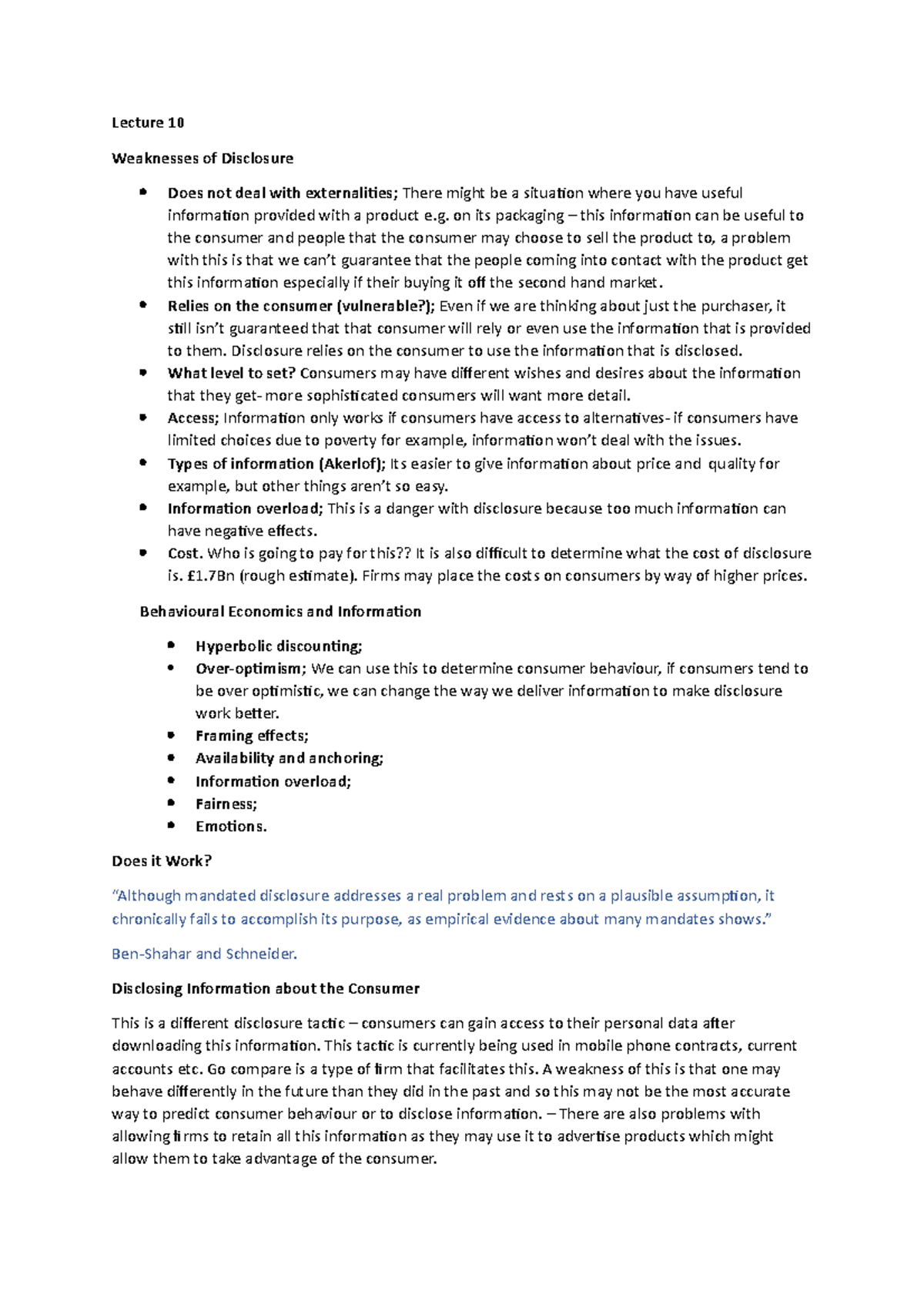 Lecture 11 - eu law notes - Lecture 10 Weaknesses of Disclosure Does ...