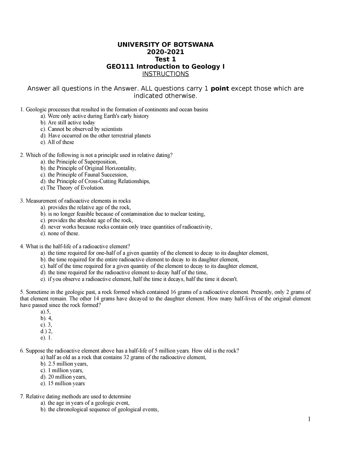Relative dating worksheet principles of geology answers