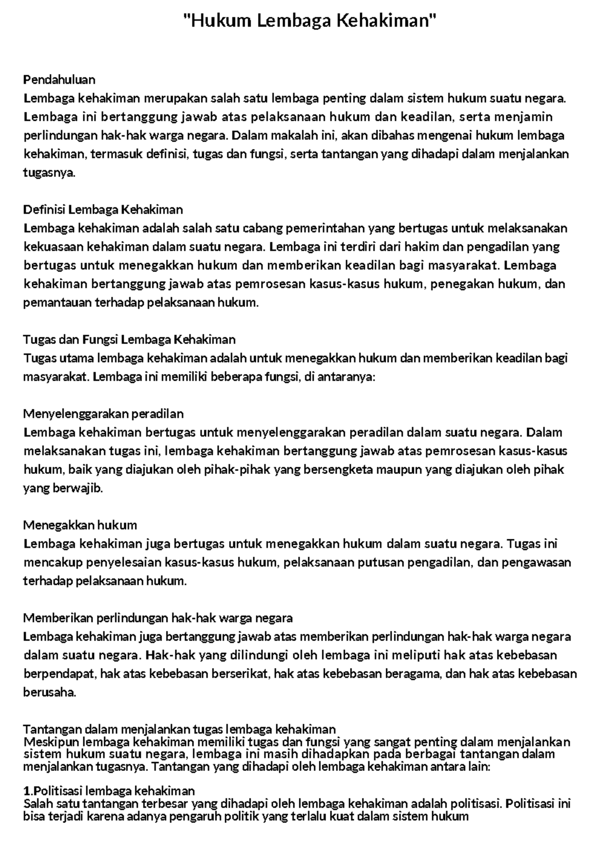 Hukum Lembaga kehakiman "Hukum Lembaga Kehakiman" Pendahuluan Lembaga