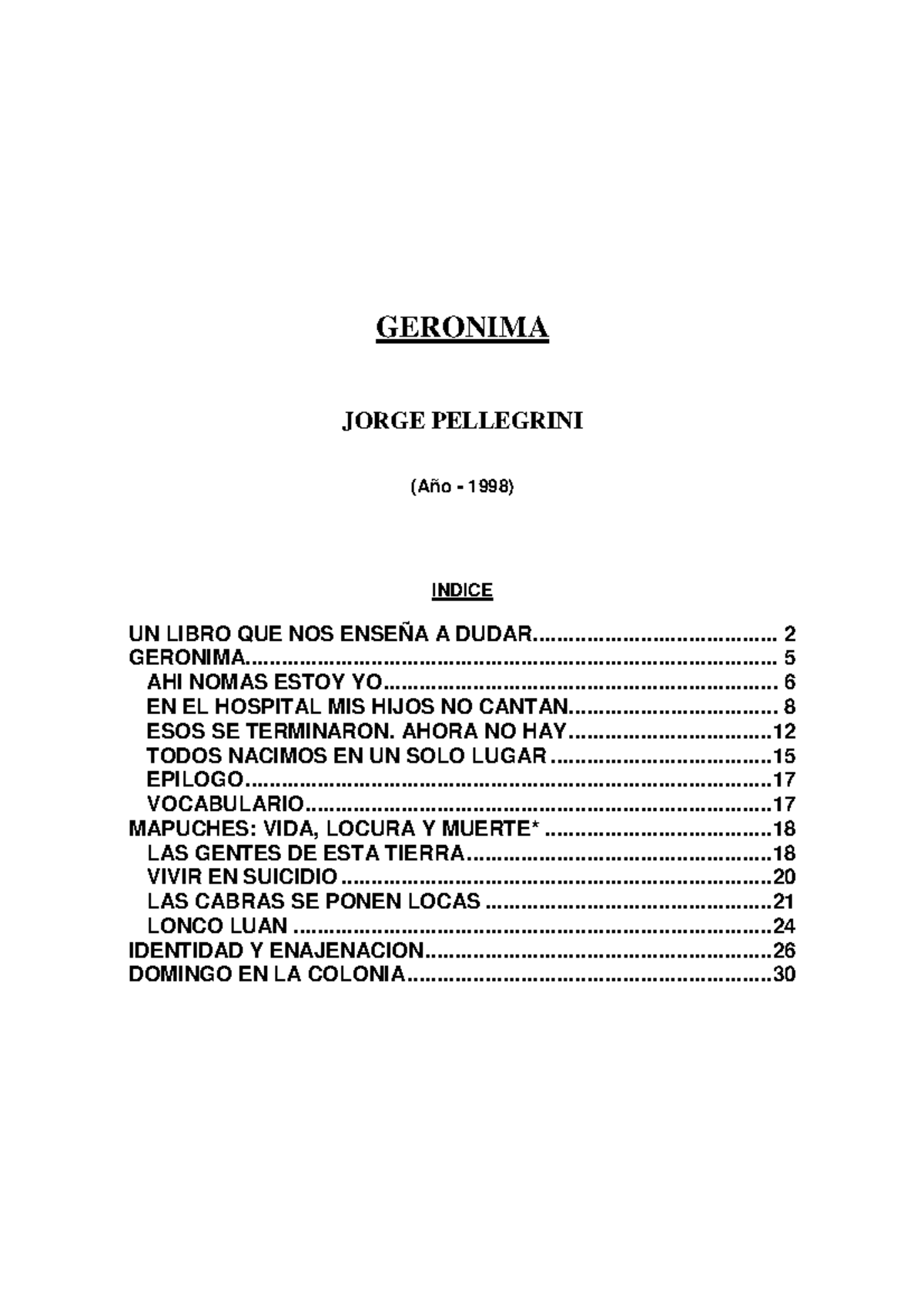Geronima - libro - GERONIMA JORGE PELLEGRINI (Año - 1998) UN LIBRO QUE ...