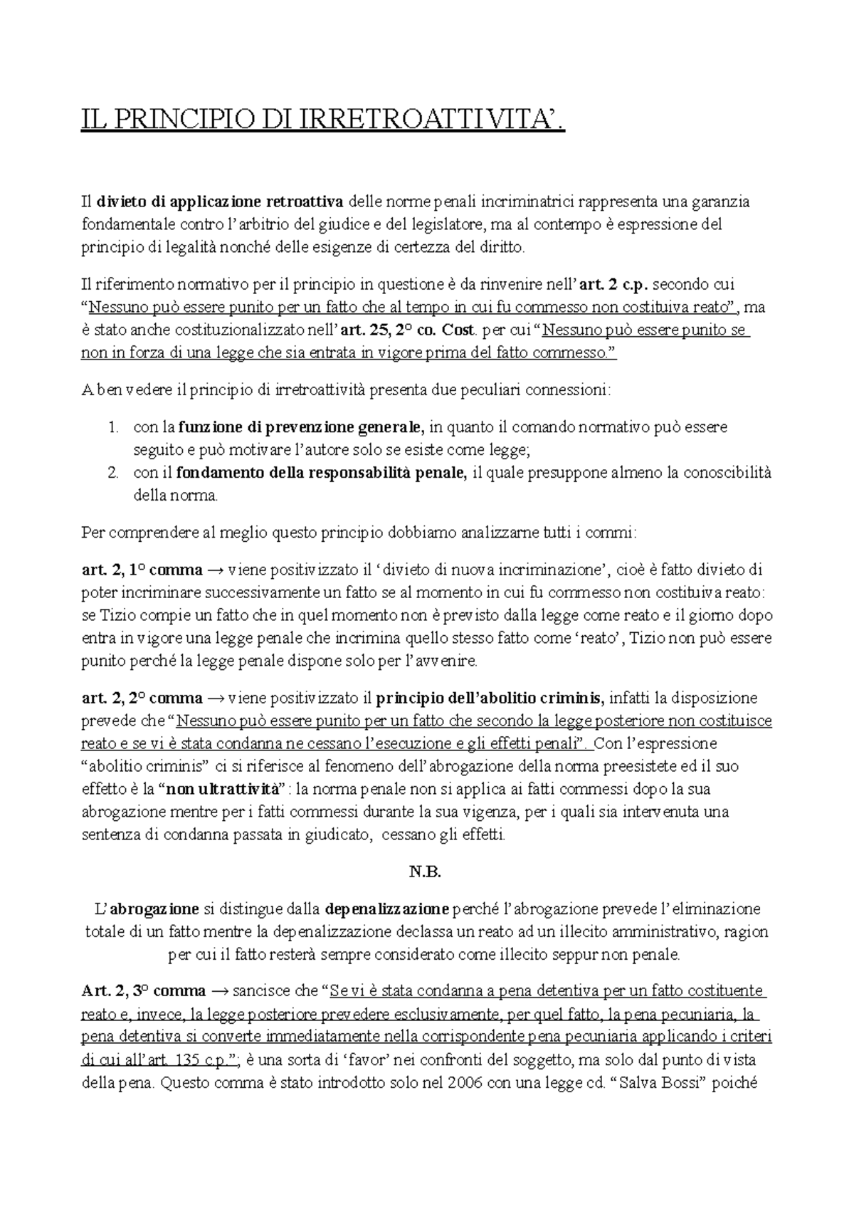 Il Principio Di Irretroattività. Parte Generale: Fiore. - IL PRINCIPIO ...