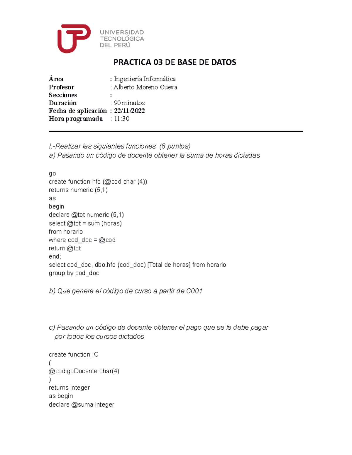 Examen Bdd1 03 - Exames - PRACTICA 03 DE BASE DE DATOS Área ...