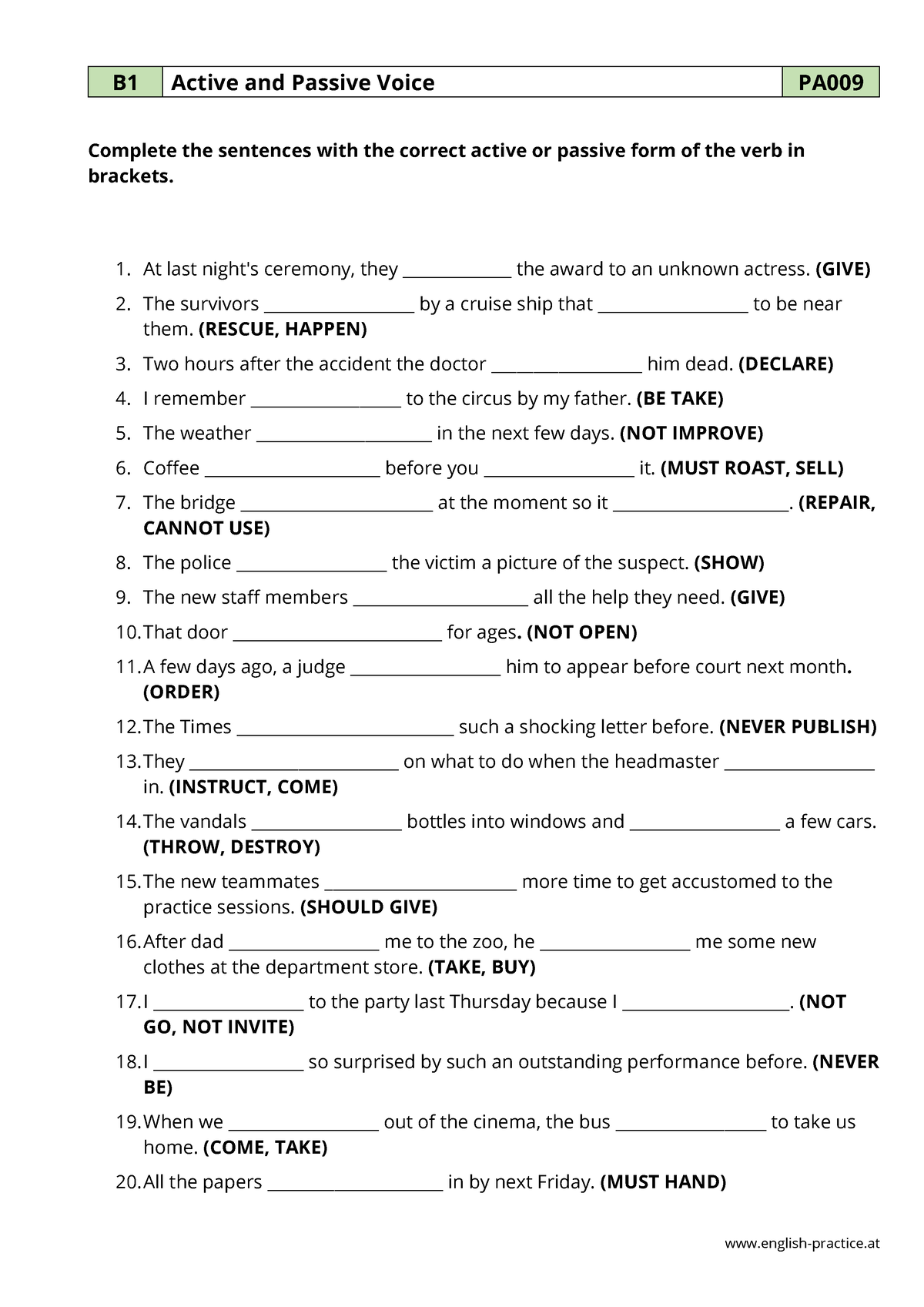 Pa009 active and passive voice - english-practice B1 Active and Passive ...