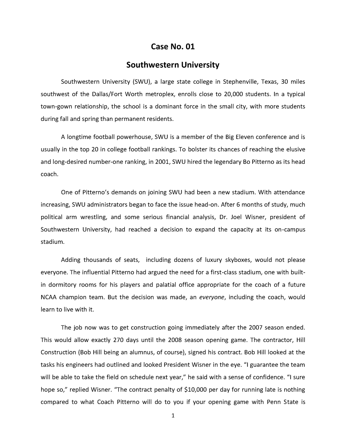 Bài đọc 1 - .,.,., - 1 Case No. 01 Southwestern University Southwestern ...