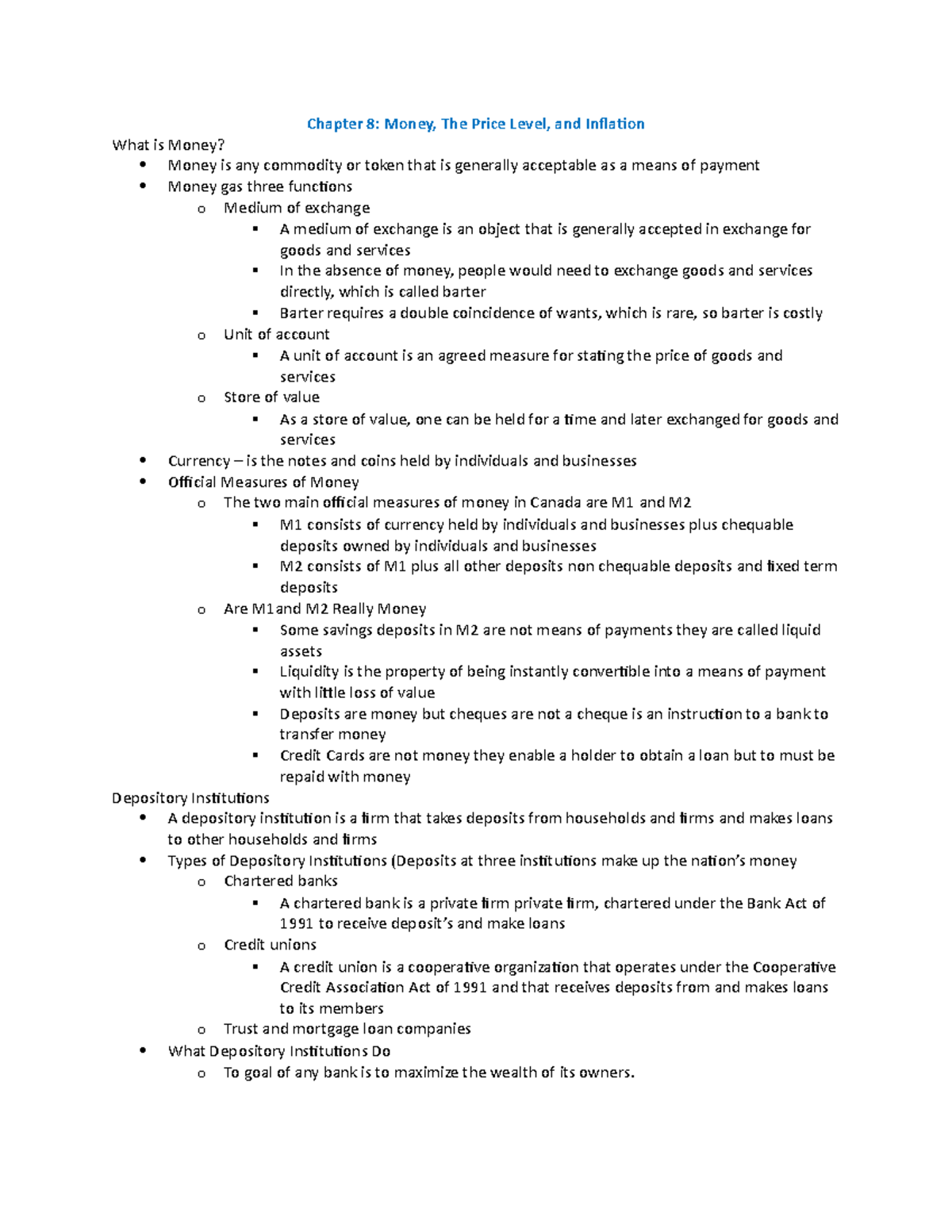 Macroeconomics Chapter 8 - Chapter 8: Money, The Price Level, and ...