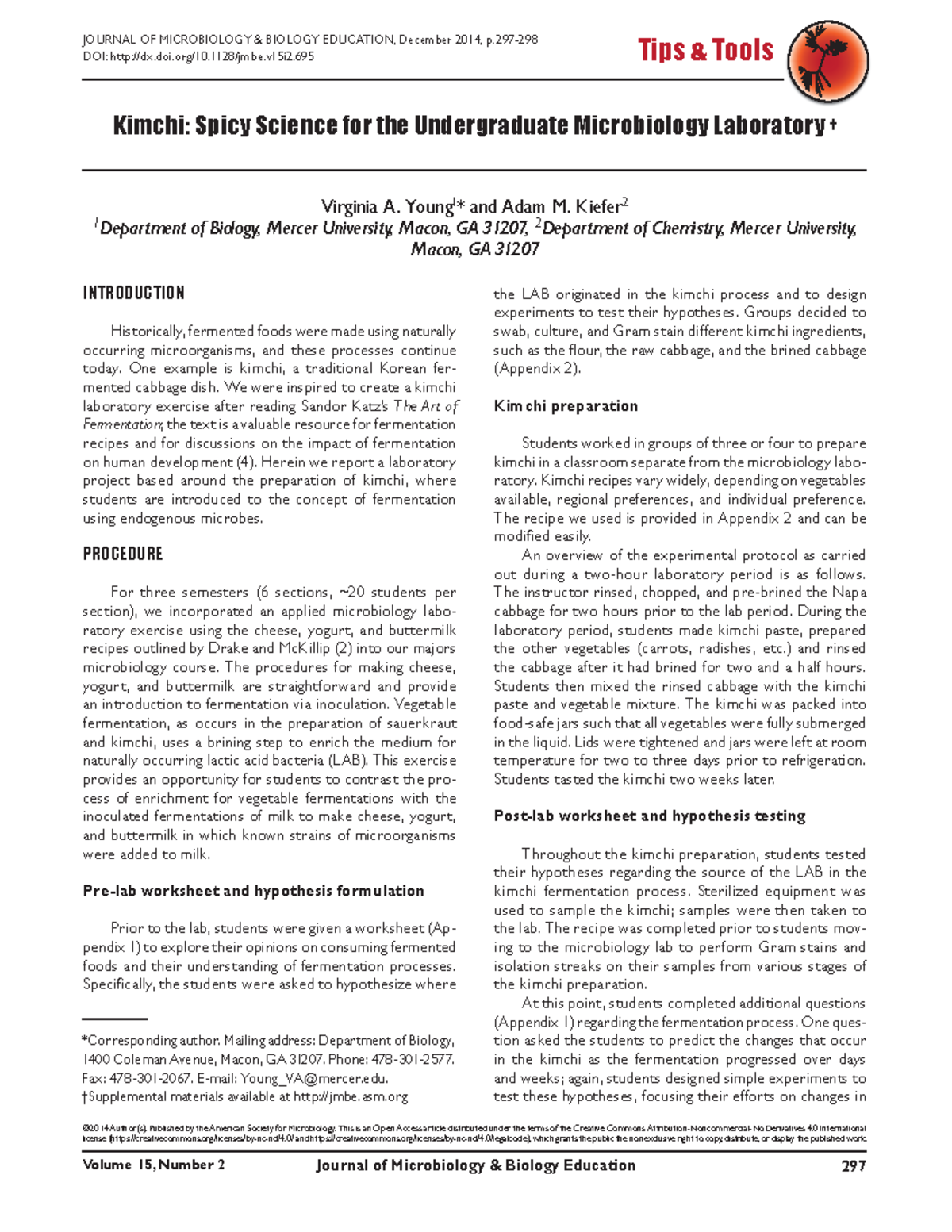 Kimchi Spicy Science for the Undergraduate Microbi - JOURNAL OF ...