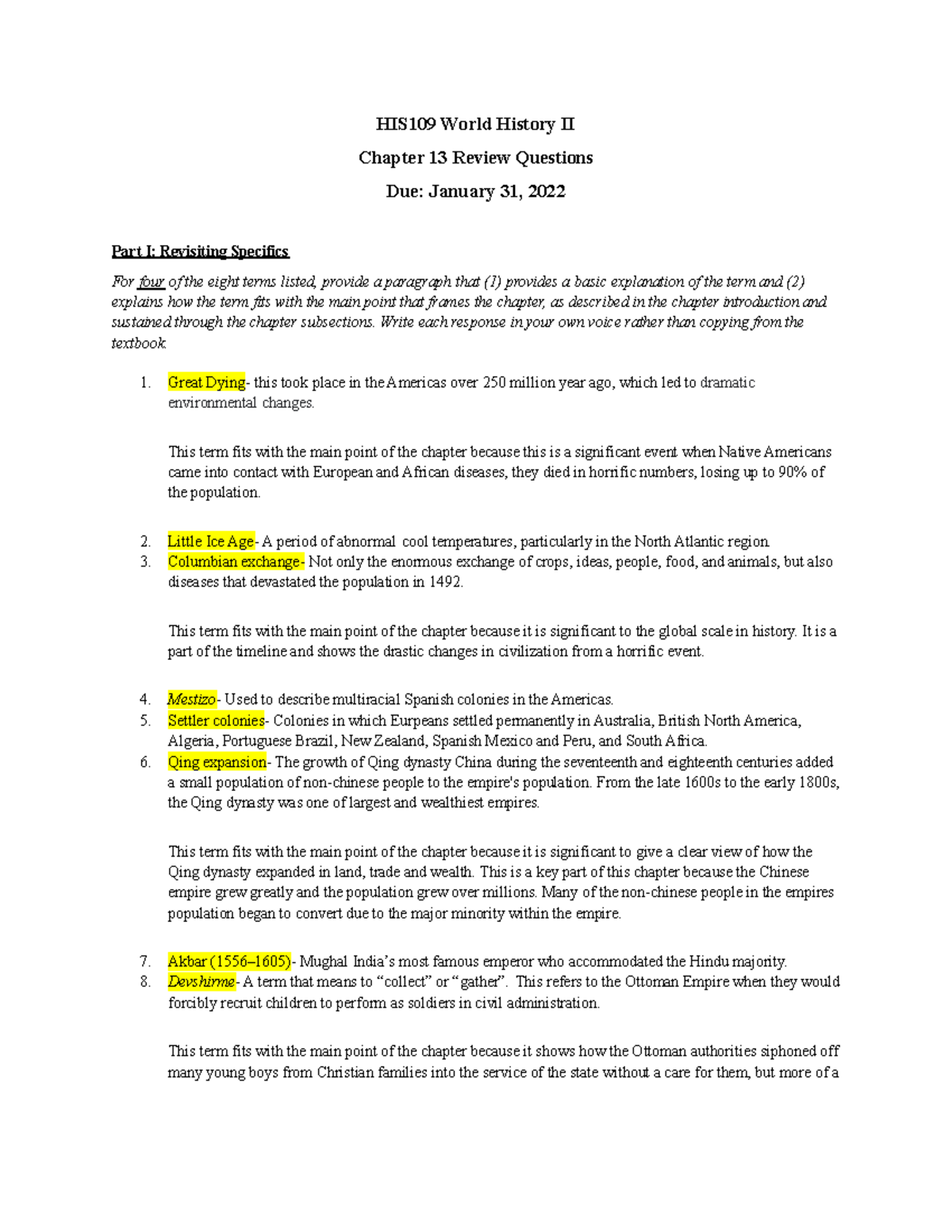 Chapter 13 Review- World History II - HIS109 World History II Chapter ...