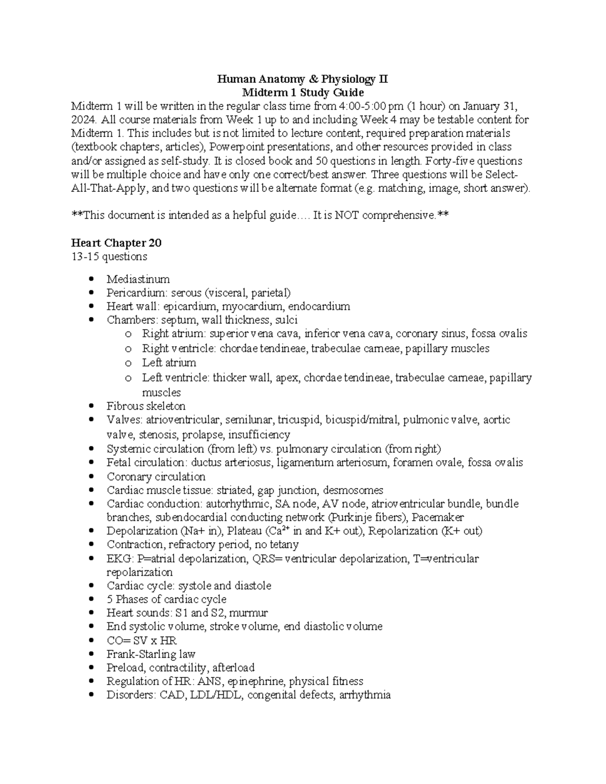 2024midterm 1study Guide Human Anatomy Physiology Ii Midterm 1 2024midterm 1study Guide Human Anatomy Physiology Ii Midterm 1