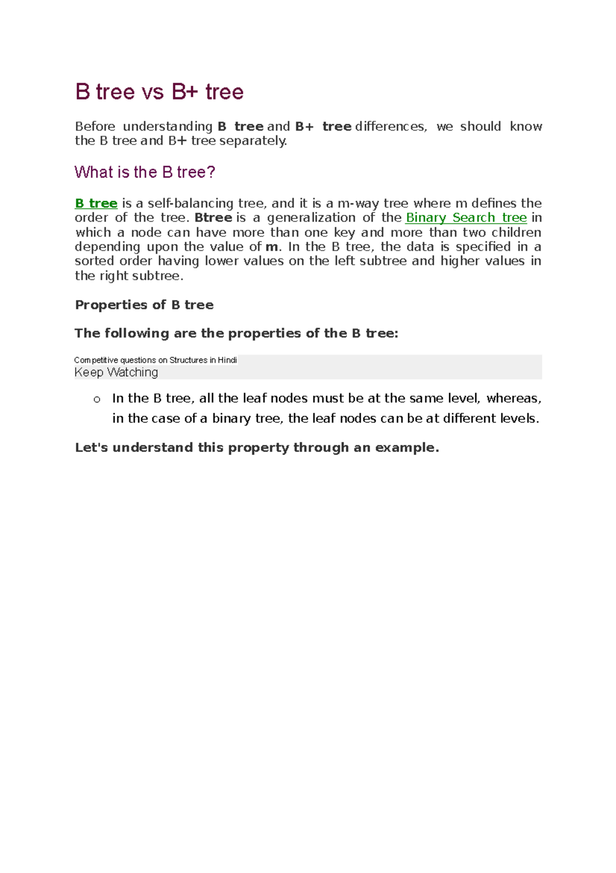 B Tree Vs B+ Tree - DATA STRUCTURES NOTES ON B TREES AND B+ TREES ALSO ...