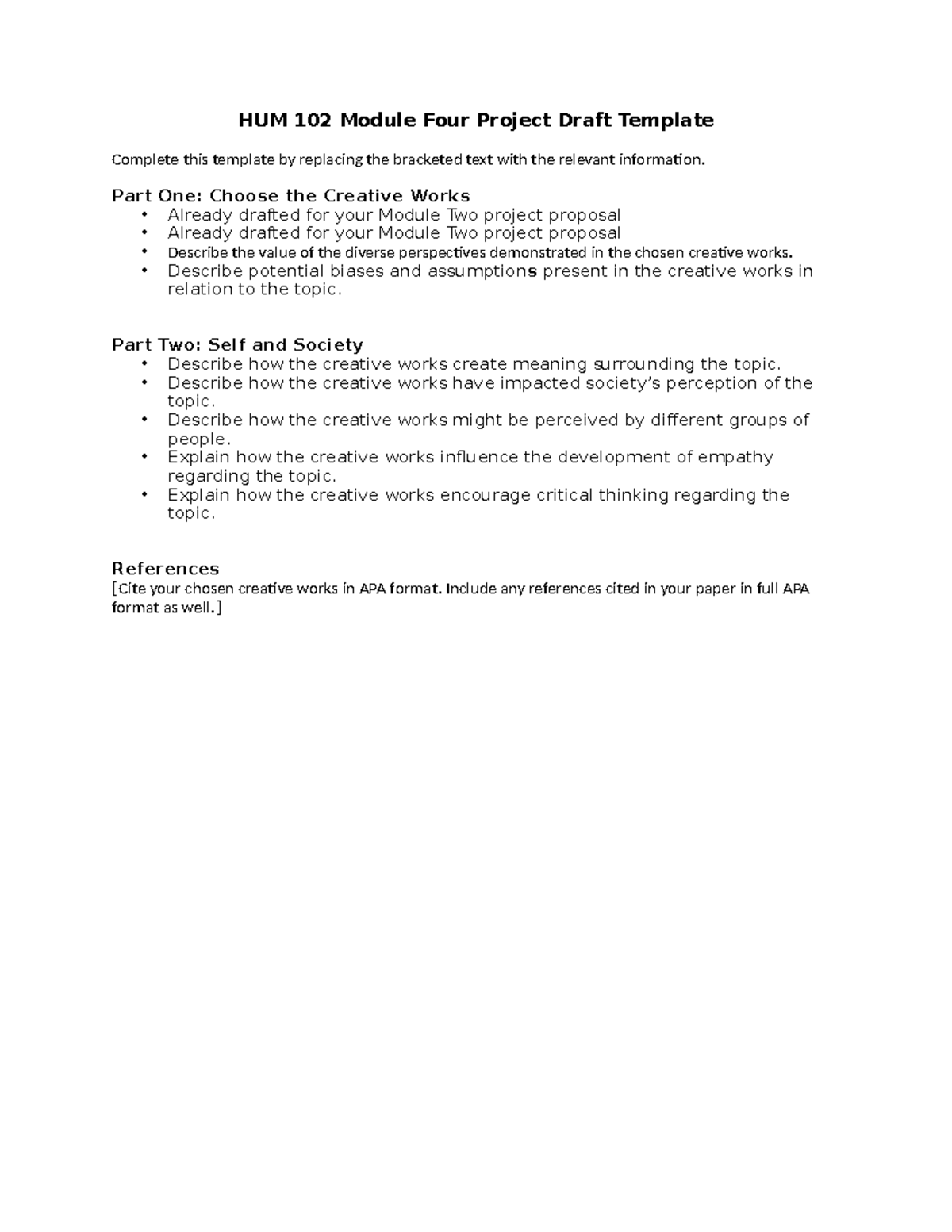 HUM 102+Module Four+Project Draft Template - HUM 102 Module Four ...