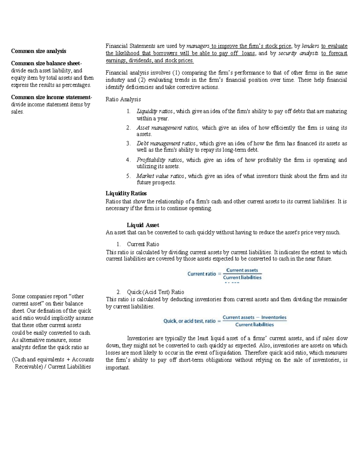 Ratio Analysis Fin Man - Financial Statements are used by managers to ...