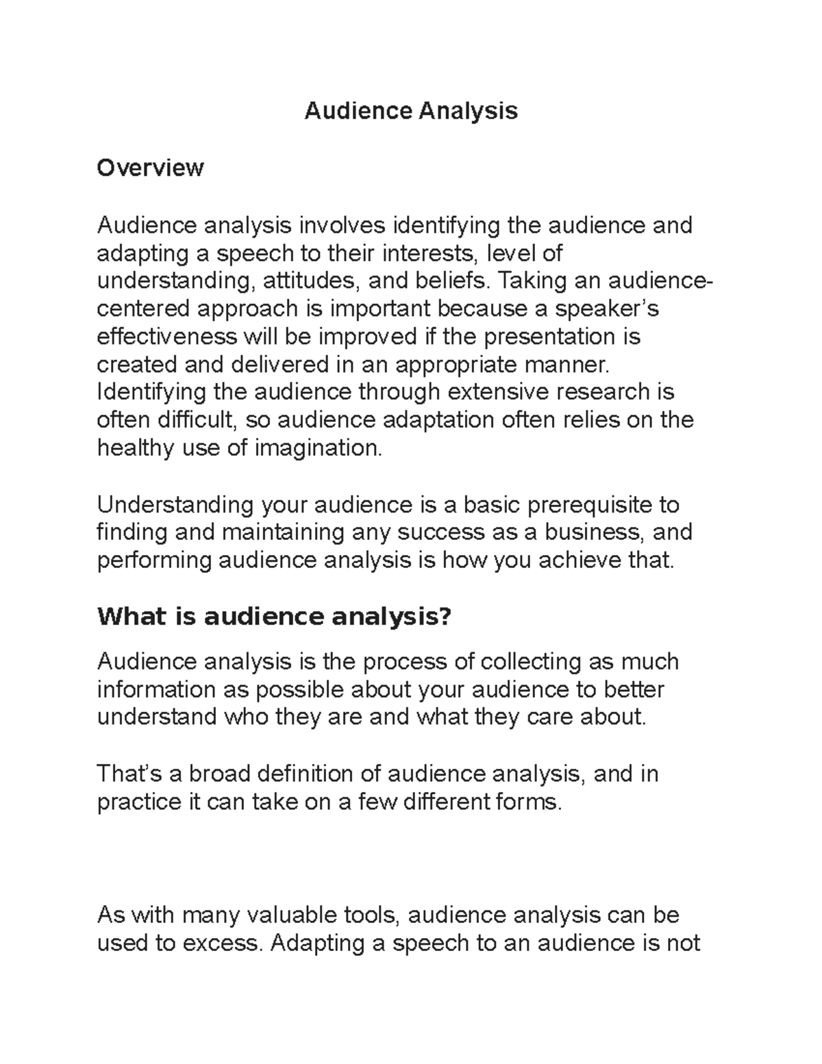 Audience Analysis - Audience Analysis Overview Audience analysis ...