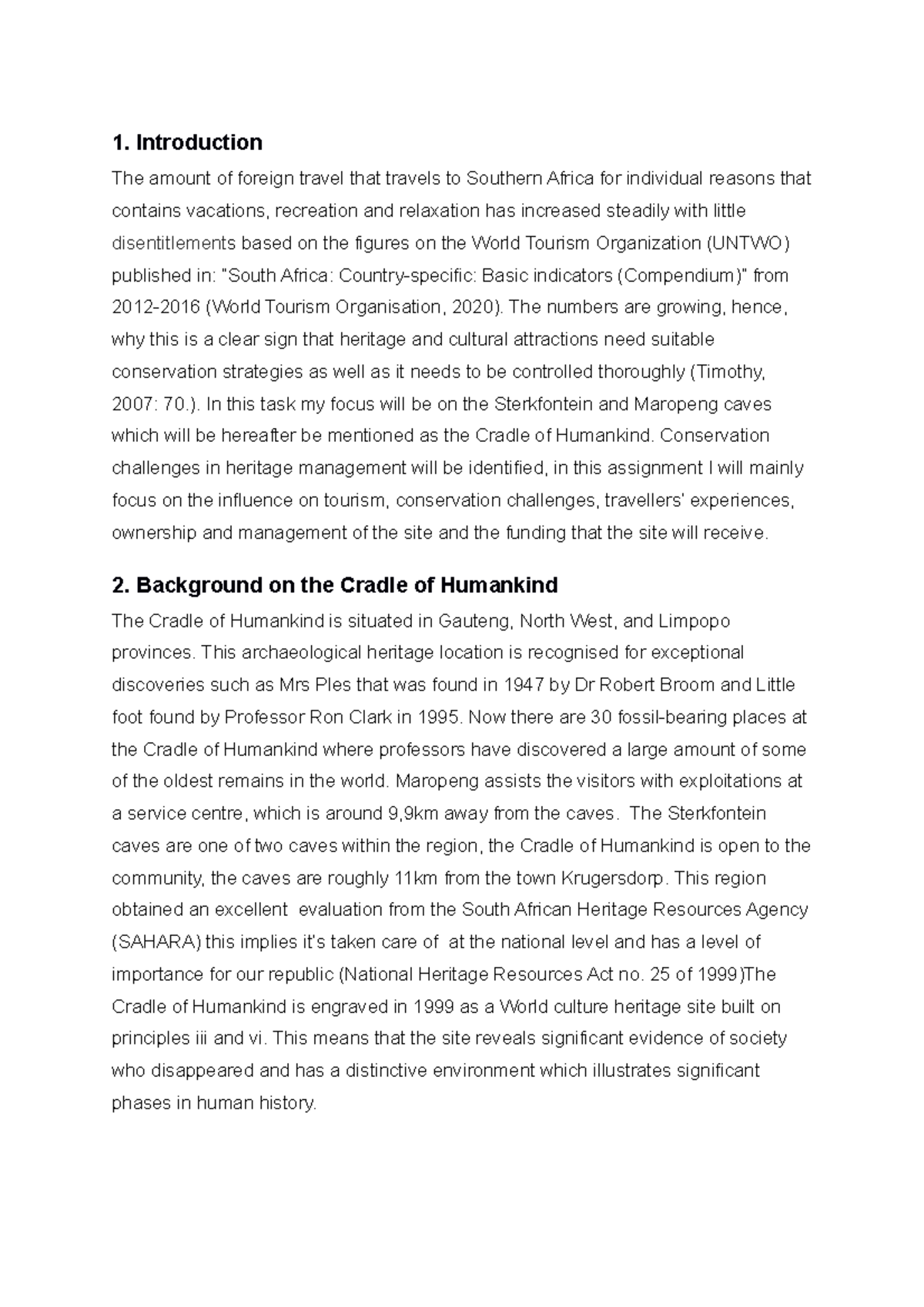 The history of the Cradle of Humankind 1. Introduction The amount of