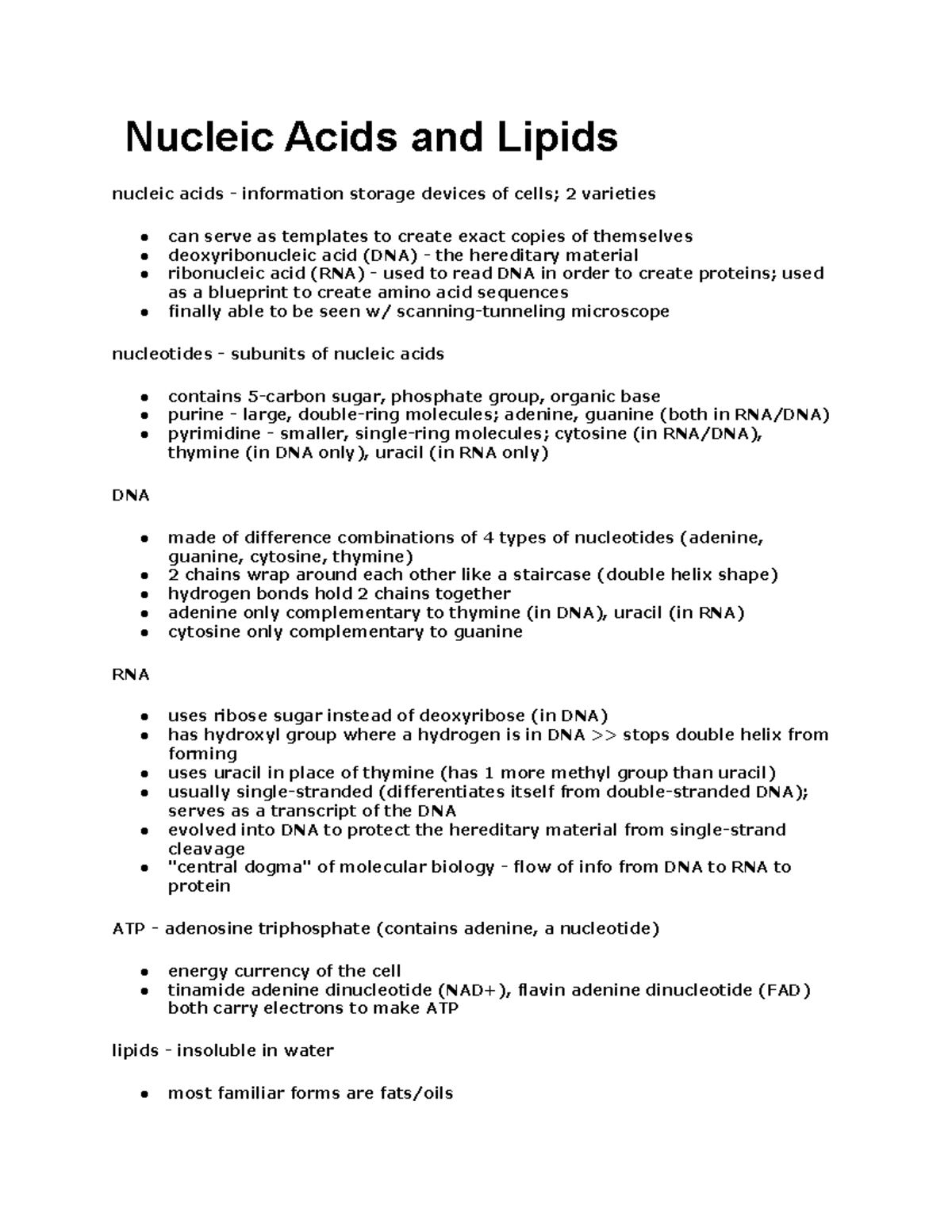 Nucleic Acids and Lipids Nucleic Acids and Lipids nucleic acids