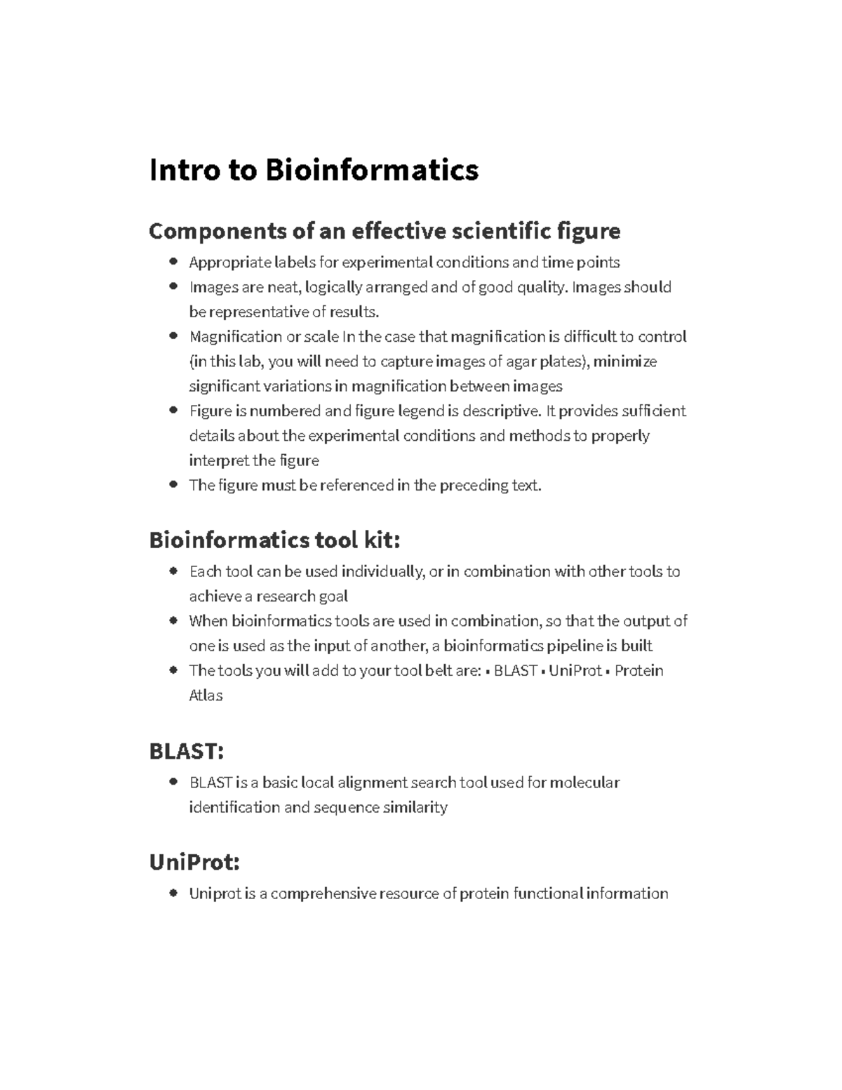 Intro to Bioinformatics(Notes) - Intro to Bioinformatics Components of ...