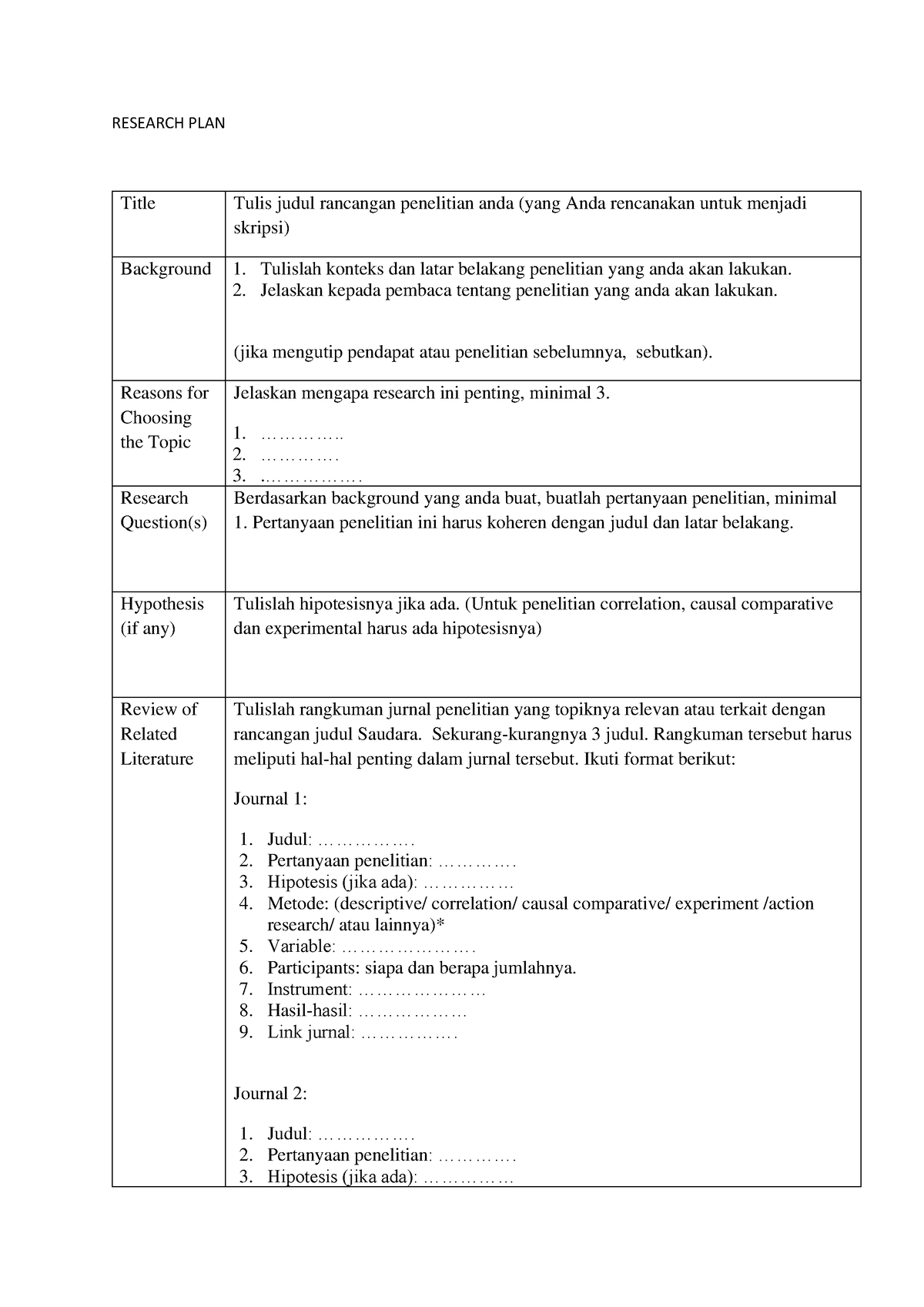 apa itu research plan