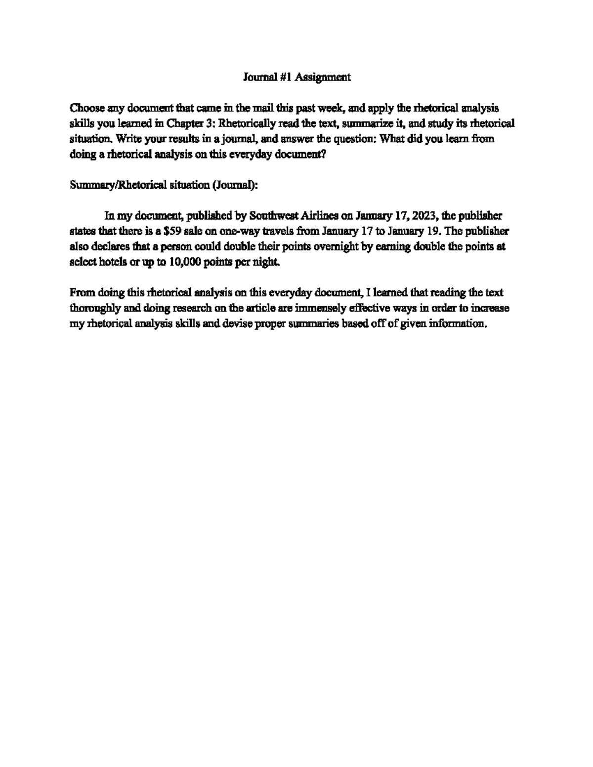 Journal Assignment #1 - ENGL 1020 - Studocu