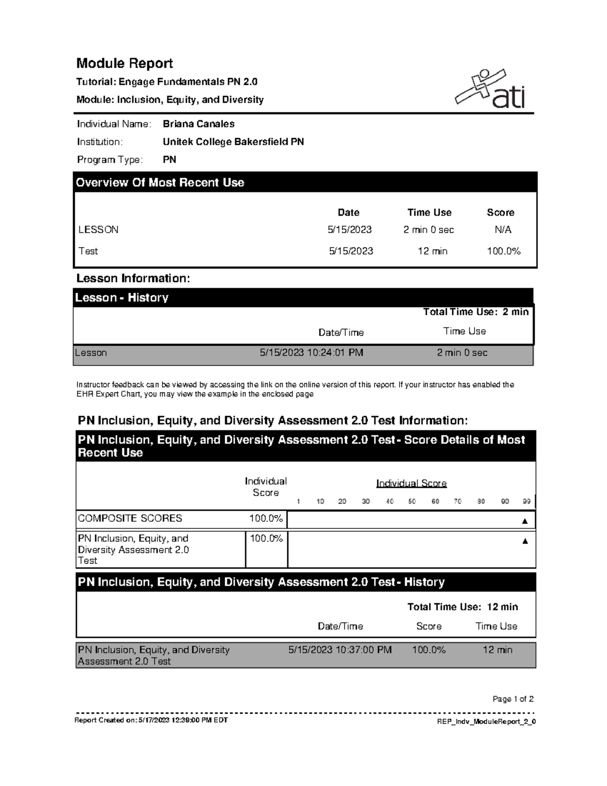 Report - nncunciuf - Module Report Lesson Information: Tutorial: Engage ...